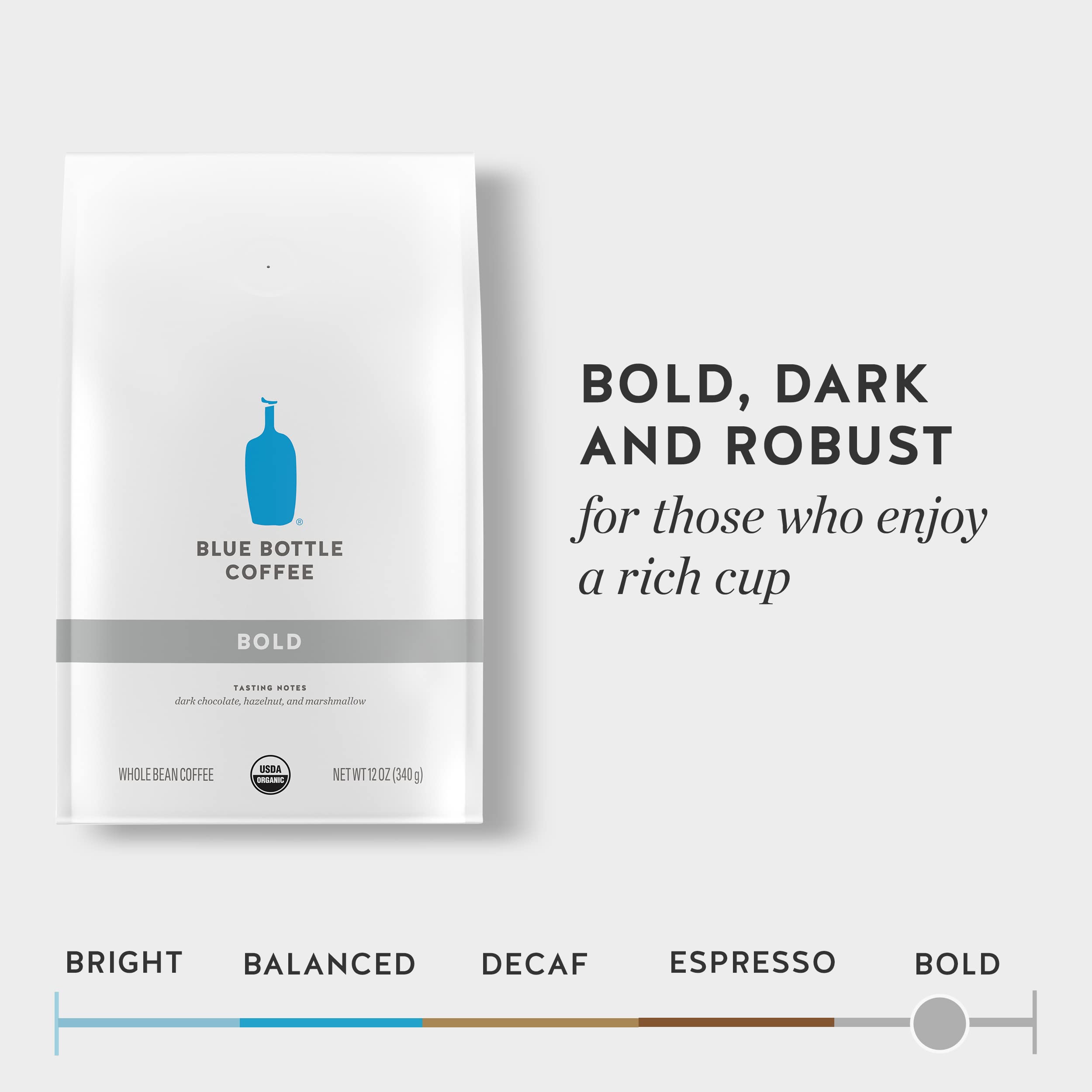 Organic Dark Roast Whole Bean Coffee - Blue Bottle Bold Blend, 12oz Bag (Pack of 6) | Premium Coffee Beans for Home Brewing, Office & Gifts