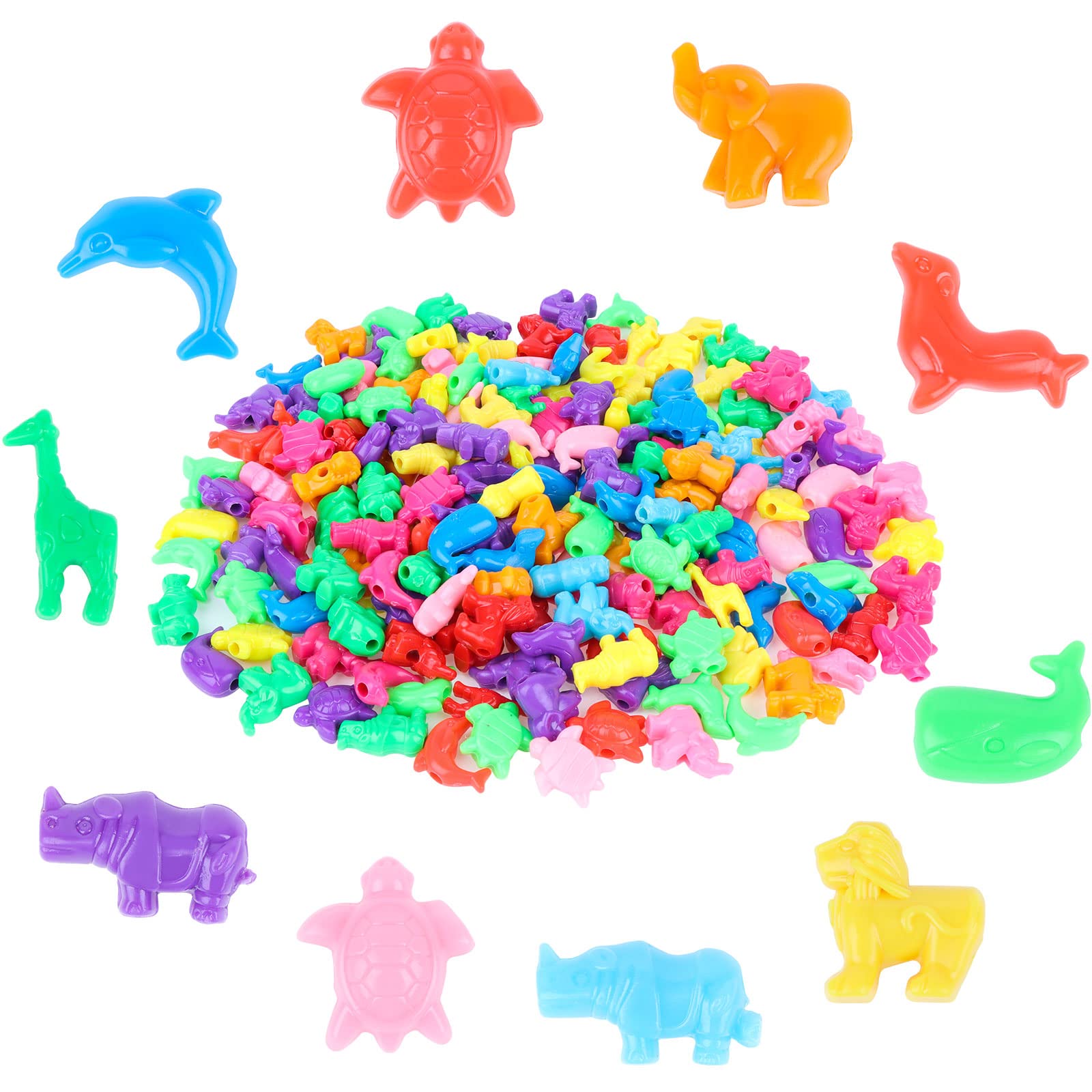 200 Pcs Mixed Animal Shaped Beads - Colorful Marine & Jungle Animal Spacer Beads for DIY Jewelry Making, Kids Crafts, Bracelets, Necklaces & Keychains - 1 Inch Plastic Craft Beads for Zoo Theme Party Favors & School Projects