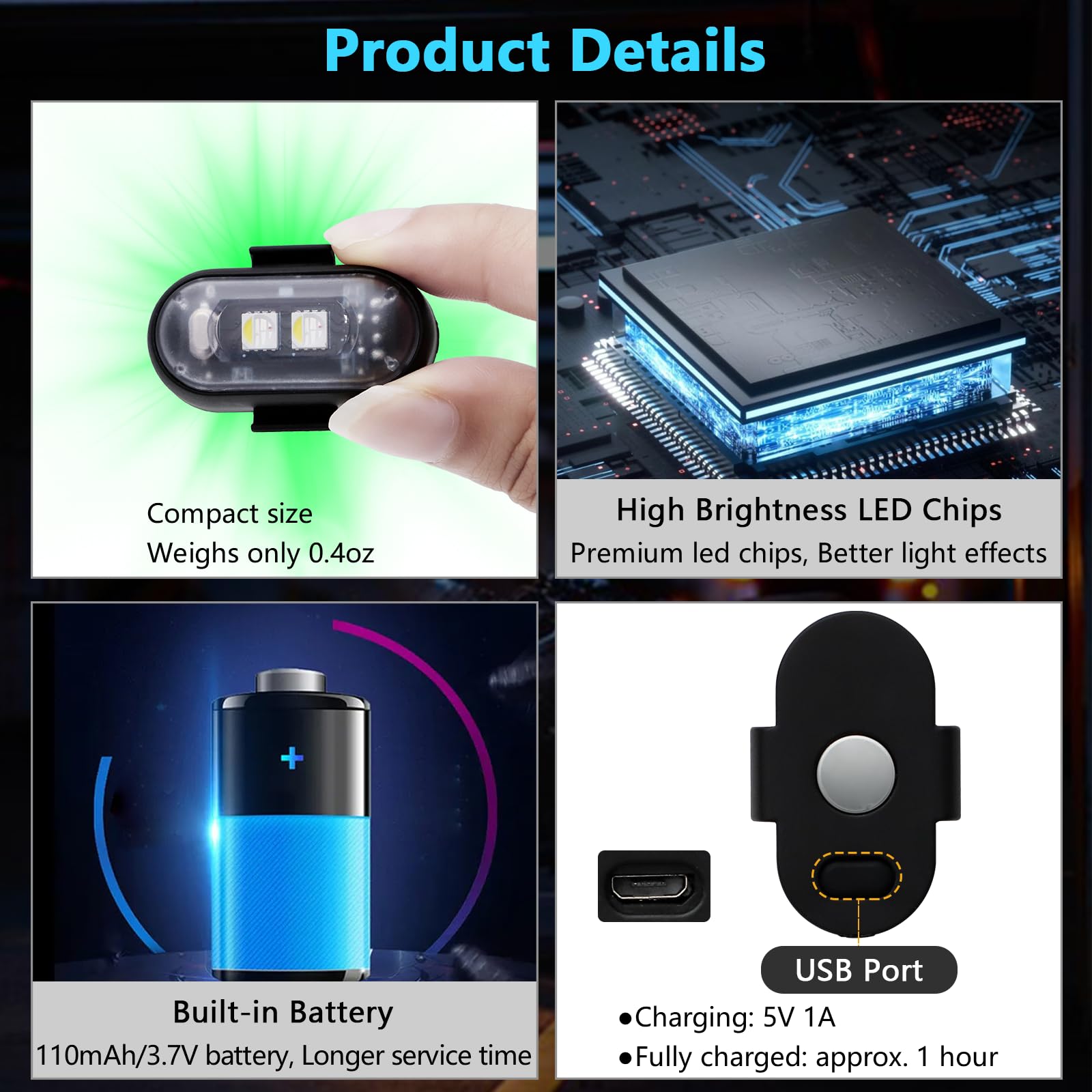 LECART 4 Pack Wireless LED Lights for Cars, Motorcycles, Bikes, Drones & Scooters - Rechargeable Anti-Collision Strobe Warning Lights with Remote Control | Magnetic Emergency Flashing Lights for Night Riding, Road Safety & Vehicle Visibility