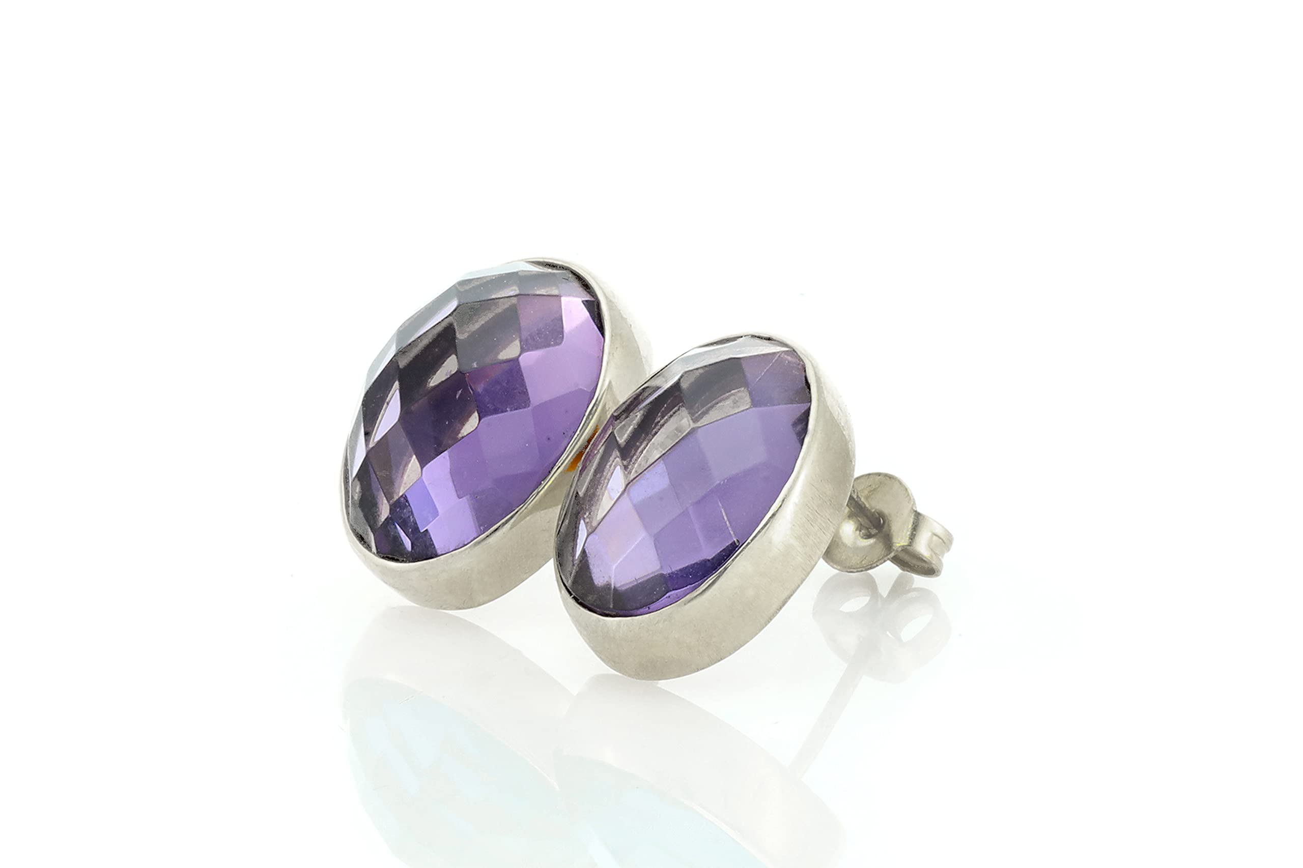 Bezel Set Oval Amethyst Gold Earrings - February Birthstone Stud Earrings in 14K Gold Vermeil - Minimalist Purple Gemstone Jewelry for Women | Perfect for Valentine's Day Gifts, Bridesmaid Presents & Everyday Boho Style