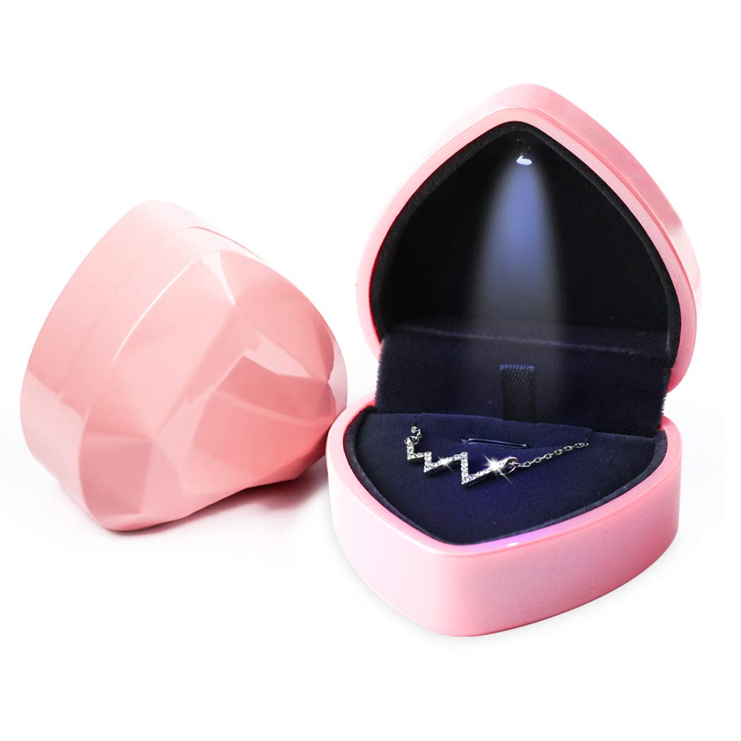 Heart Shaped LED Jewelry Gift Box - iSuperb Pendant Necklace & Bracelet Display Case for Wedding, Anniversary & Engagement Gifts (Pink) - Perfect for Romantic Surprises & Proposal Moments