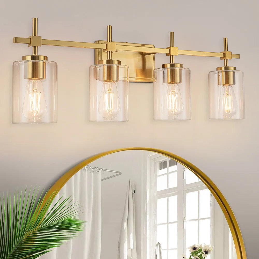 Jasper Black & Gold Clear Glass 4-Light Bathroom Vanity Light Fixture - Modern Elegant Lighting for Bathroom, Powder Room & Dressing Area