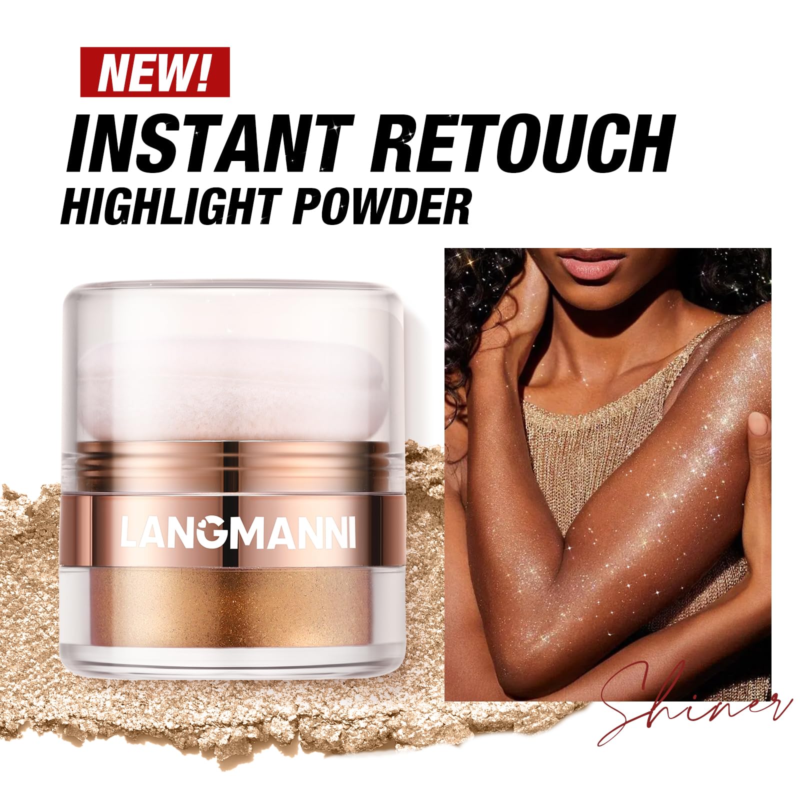 Glitter Body Highlighter Powder - Shimmer & Sparkle Face & Body Makeup with Sponge Applicator (Golden) | Perfect for Parties, Festivals & Night Out Glow