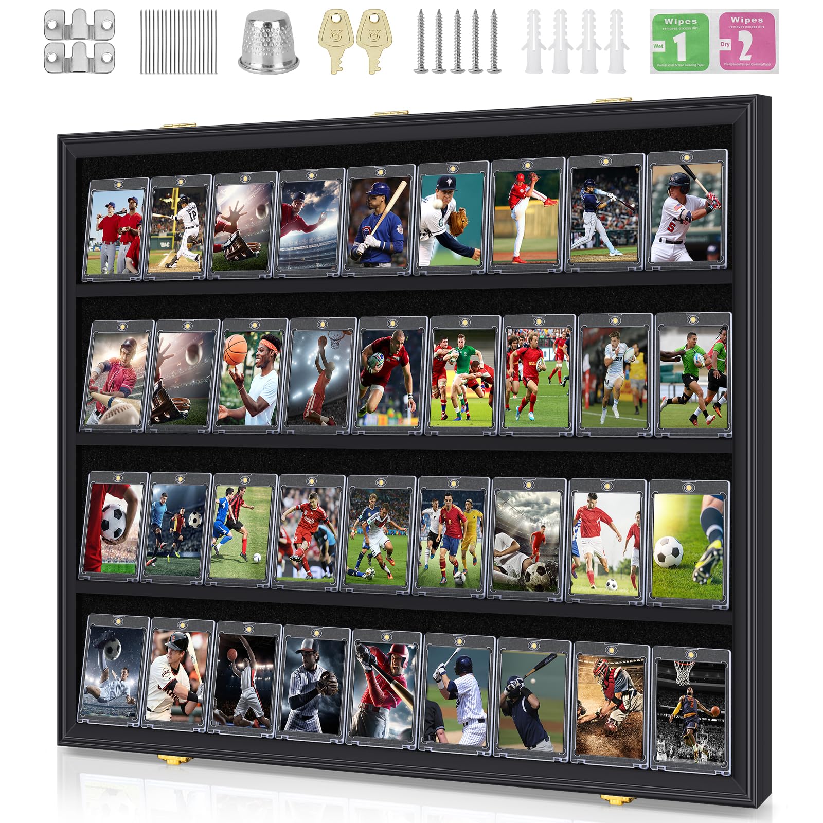2 Pack Baseball Card Display Case - 36 Graded Card Frame with Lock & UV Protection - Trading Card Holder for Sports Collectibles (Baseball, Football) - Perfect for Showcasing, Storing & Protecting Valuable Cards at Home, Office or Conventions