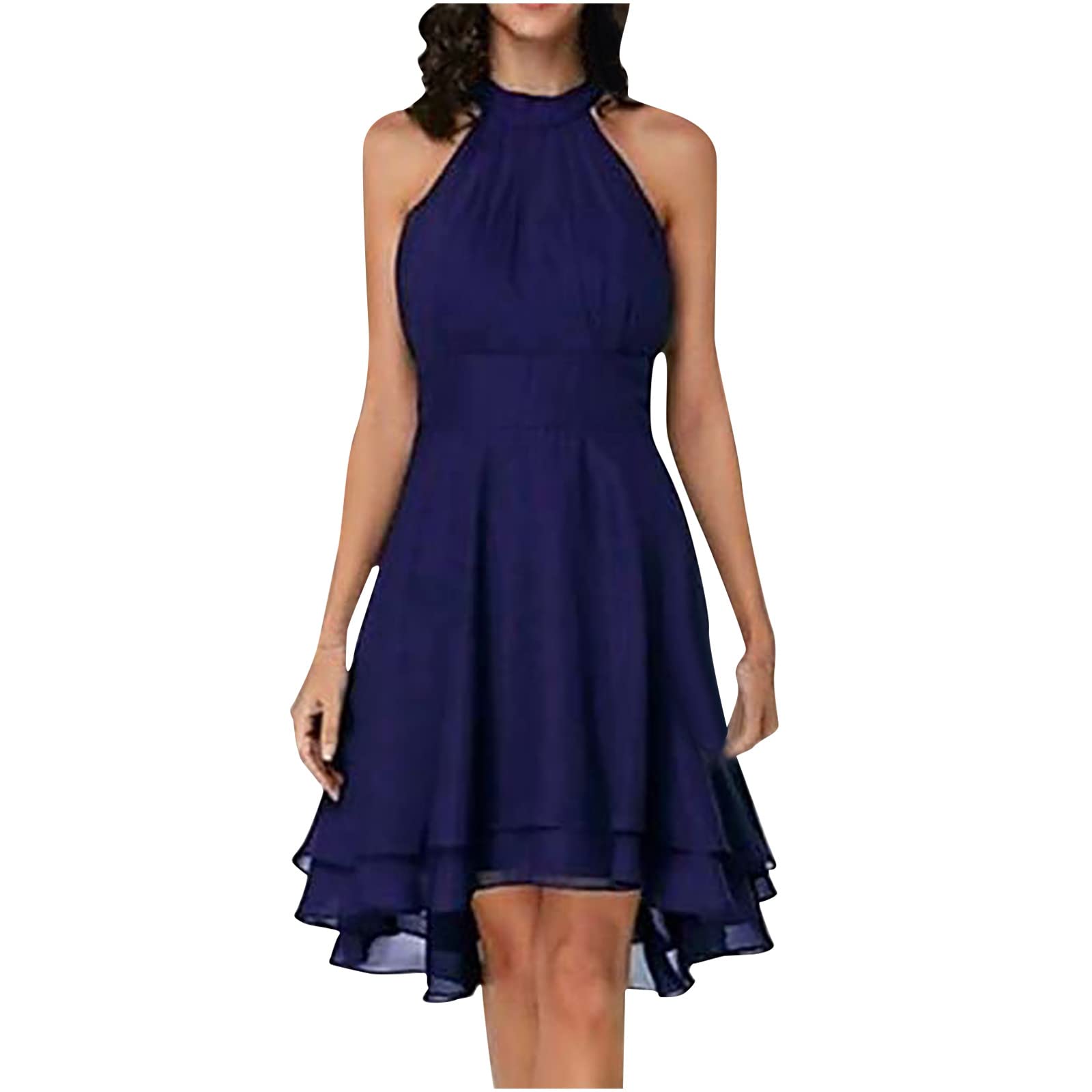 Elegant Women's Cocktail Party Dress - Sexy Sleeveless Ruffled Chiffon A-Line Pencil Dress for Wedding Guest, Evening Events & Special Occasions