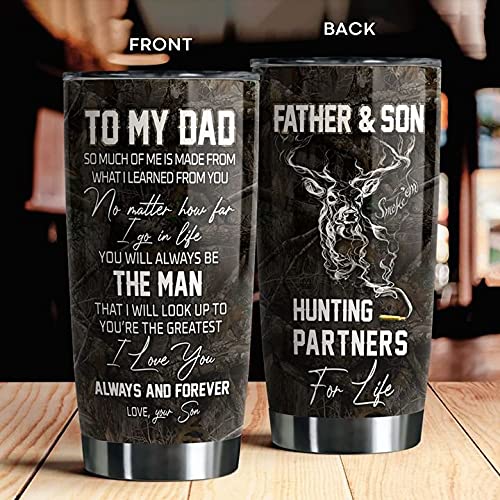 Personalized Dad Tumbler 20oz - Hunting Partners For Life Father's Day Gift for Dad from Daughter or Son - Insulated Coffee Mug for Outdoor Adventures & Daily Use