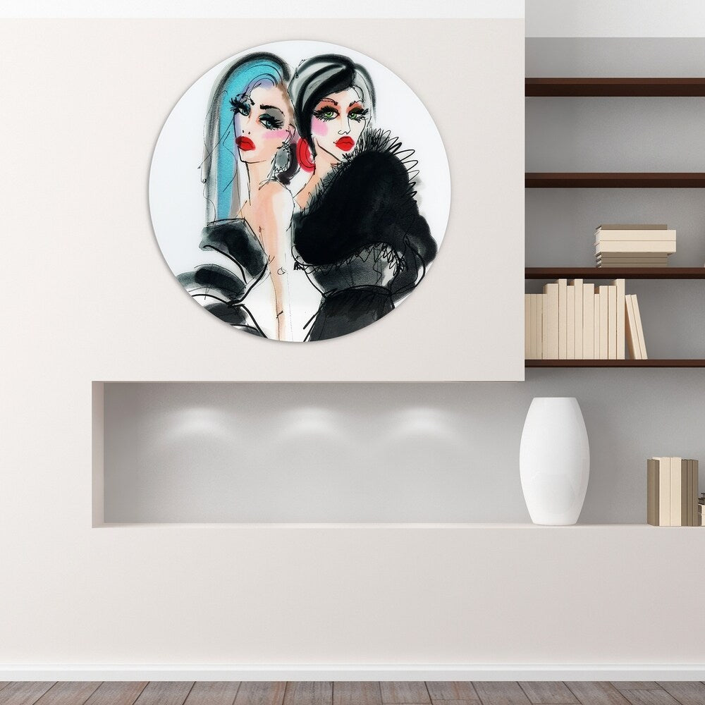 Best Friends 1 Unframed Free Floating Tempered Glass Round Wall Art - Modern Home Decor for Living Room, Bedroom & Office