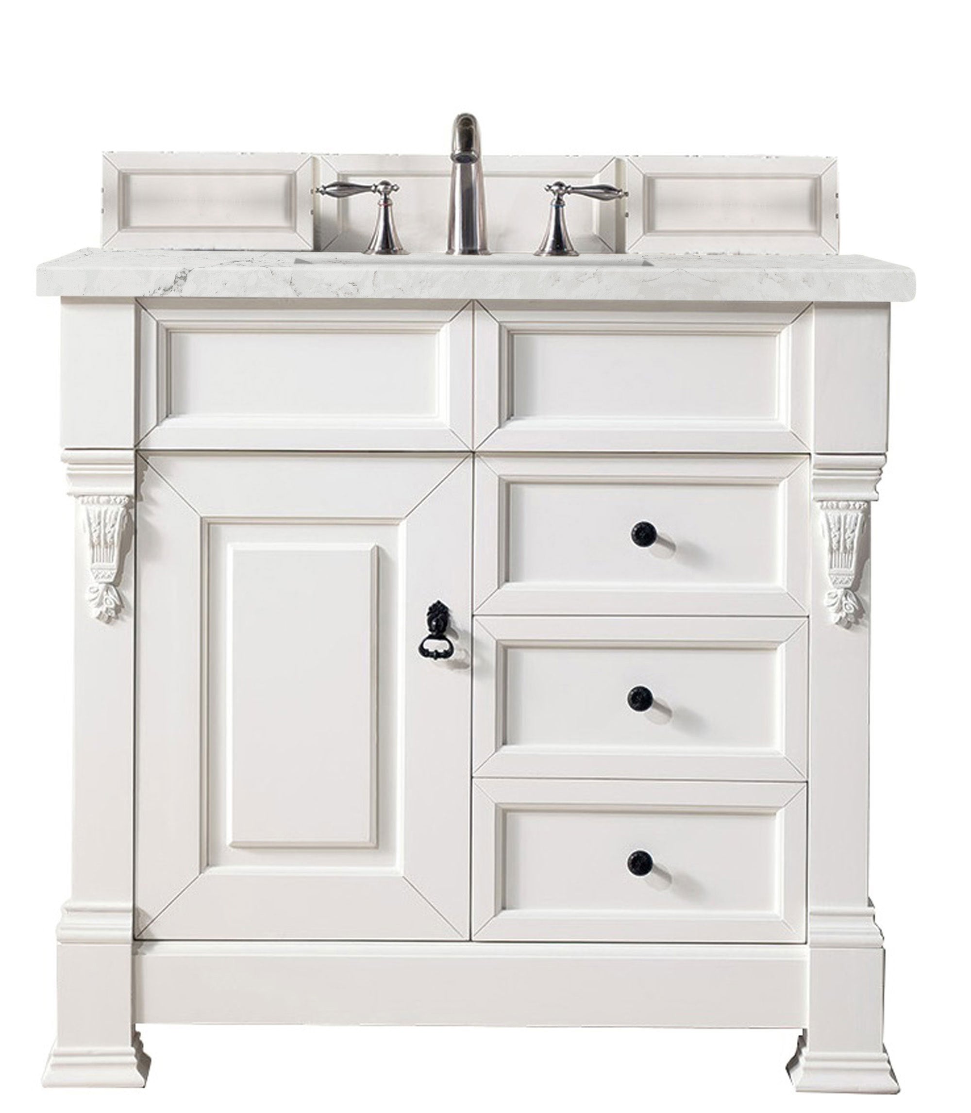 Brookfield 36 Inch Single Bathroom Vanity Set with White Finish & 3CM Eternal Jasmine Pearl Quartz Countertop - Perfect for Modern Bathrooms and Powder Rooms
