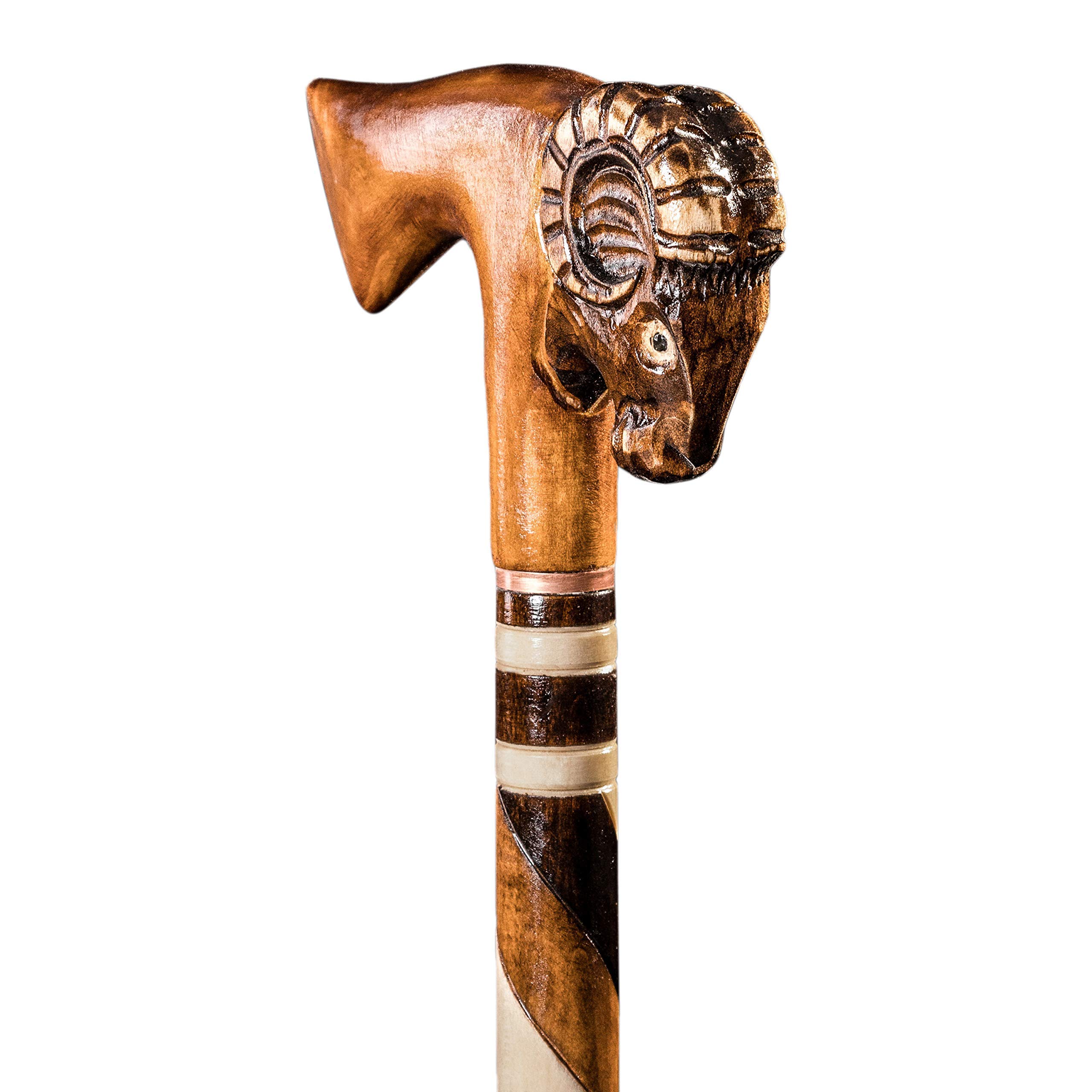 Handmade Wooden Ram Walking Cane for Men - Fashionable Aries Hiking Stick - Durable Carved Baston for Outdoor Adventures, Elderly Support & Fashion Accessory