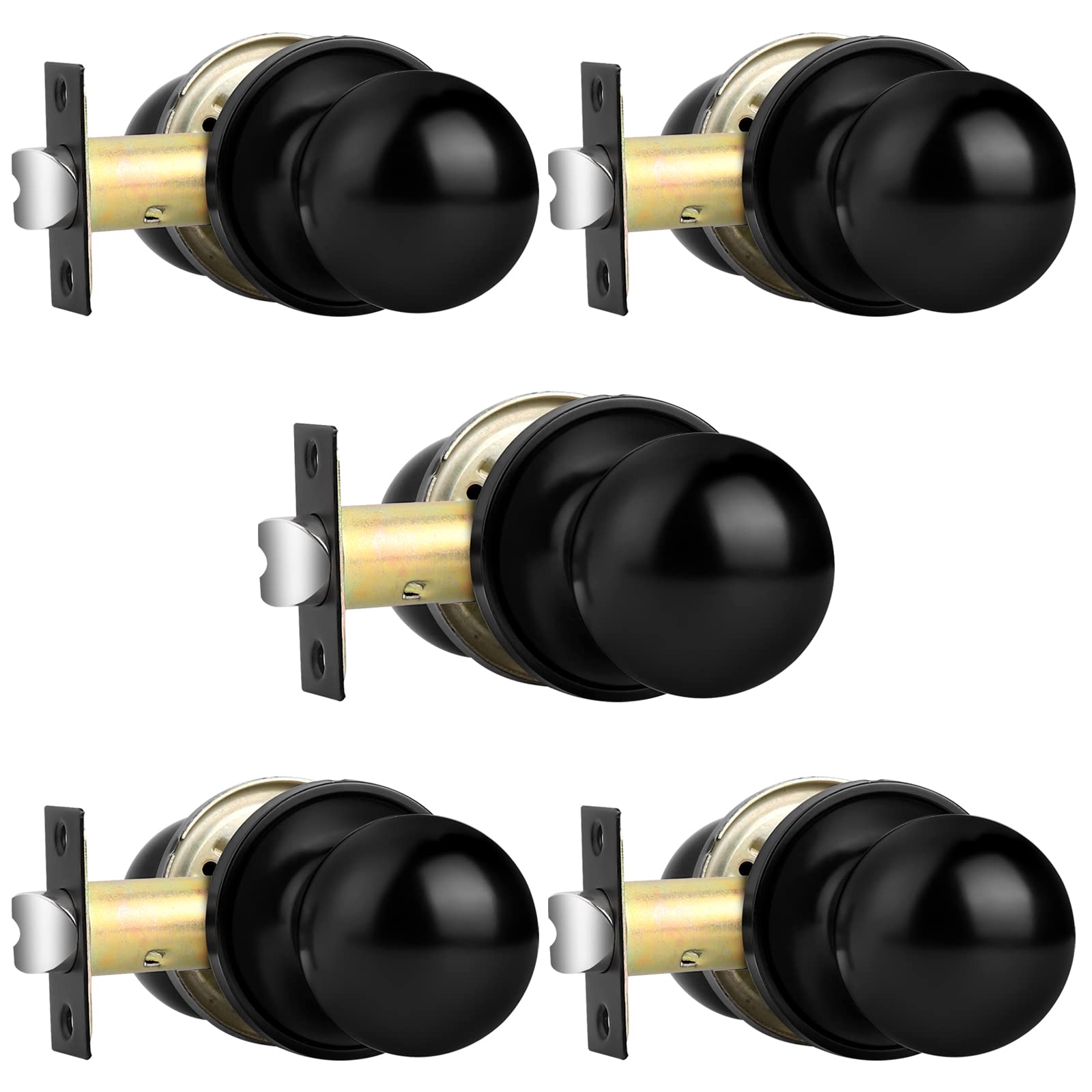 Probrico 5 Pack Stainless Steel Passage Door Lock Set - Black Round Interior Door Knobs for Hall, Closet & Bedroom Doors | Durable & Easy Installation for Home & Office Use