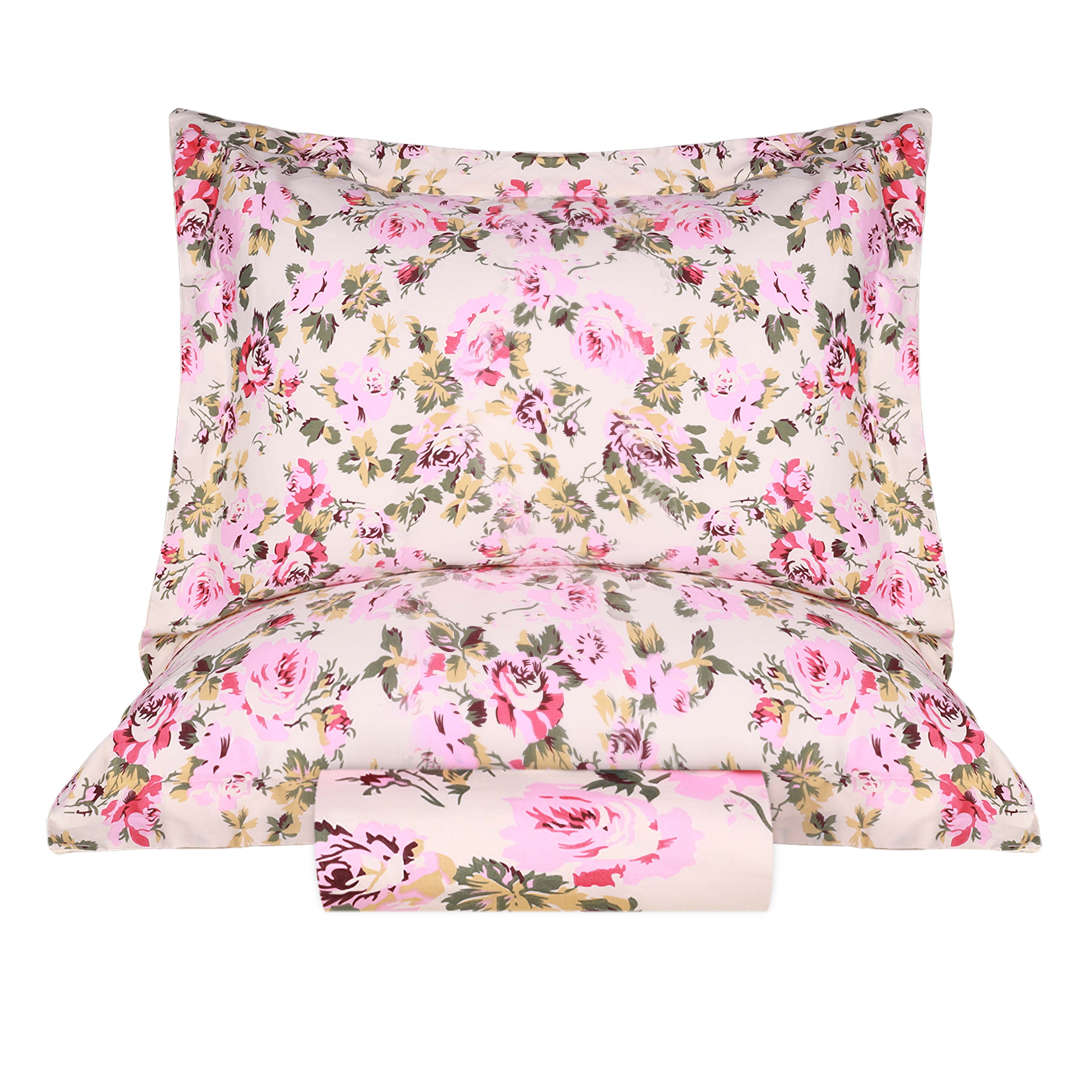 300 Thread Count Solid & Floral Cotton Duvet Cover Set - All Season Soft Bedding for Master Bedroom, Guest Room & Vacation Homes