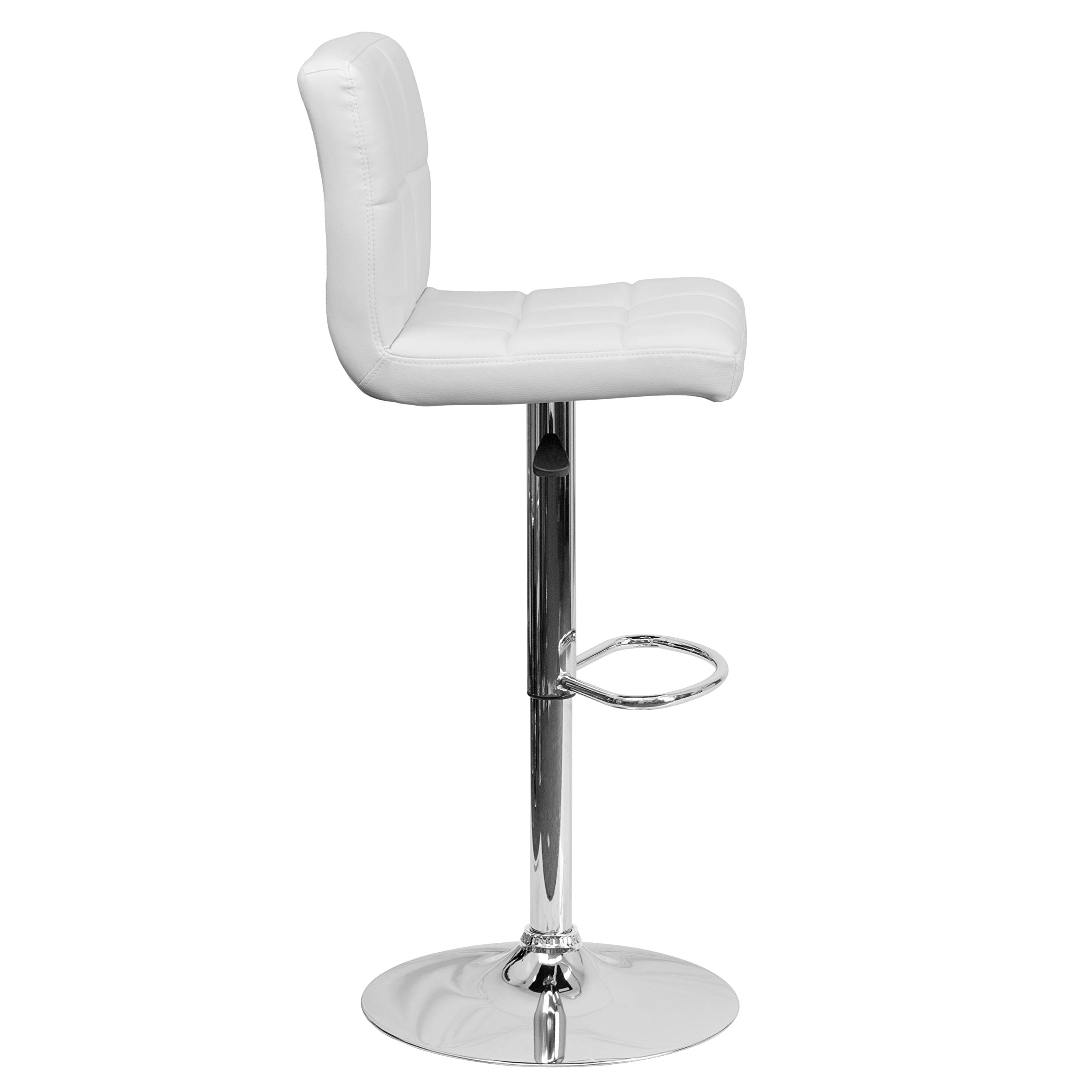 Flash Furniture Alexandra 2-Pack Contemporary White Quilted Vinyl Adjustable Height Bar Stools with Chrome Base - Perfect for Kitchen Islands, Breakfast Bars & Home Bars