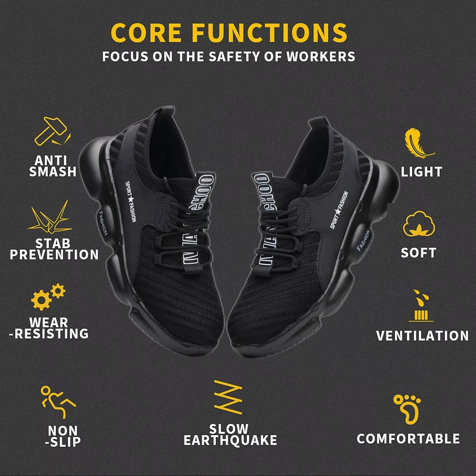 Men's Steel Toe Work Shoes - Lightweight Anti-Slip Safety Boots with Breathable Design for Construction & Industrial Work | OSHA Compliant Work Sneakers for Warehouse, Factory & Outdoor Jobs