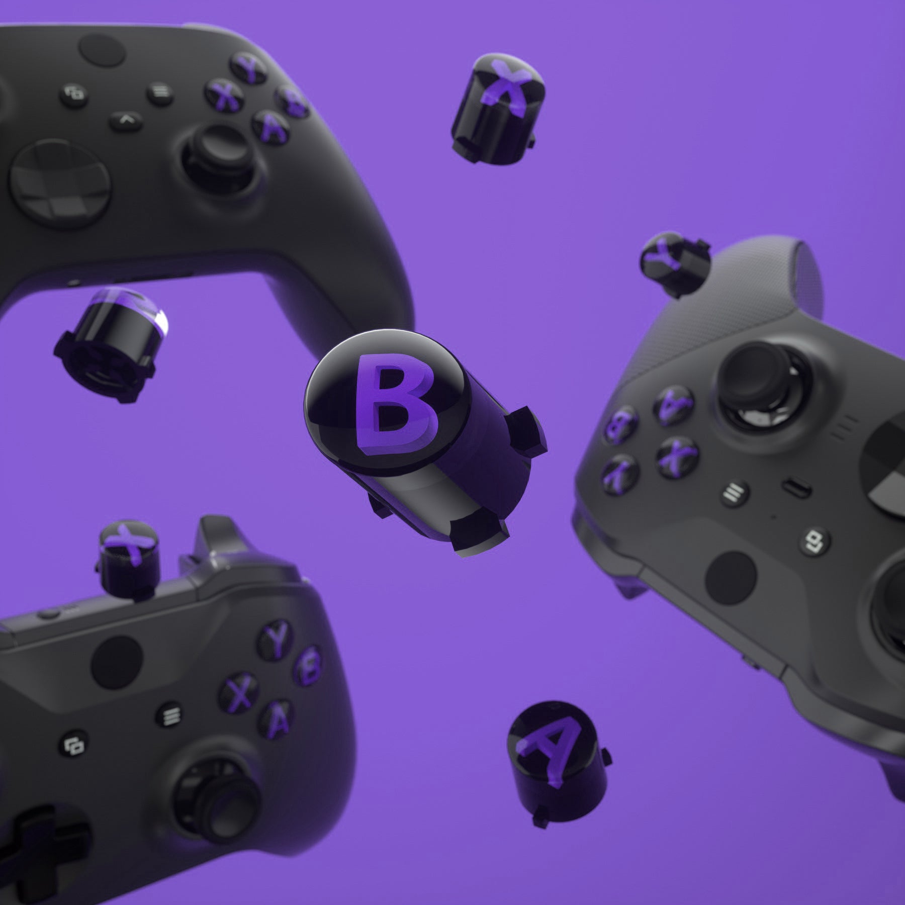 eXtremeRate 3-Tone ABXY Action Buttons with Classic Symbols - Compatible with Xbox Series X/S, Xbox One S/X & Elite V1/V2 Controllers (Black, Clear, Purple) - Perfect for Gaming, Customization & Controller Repair