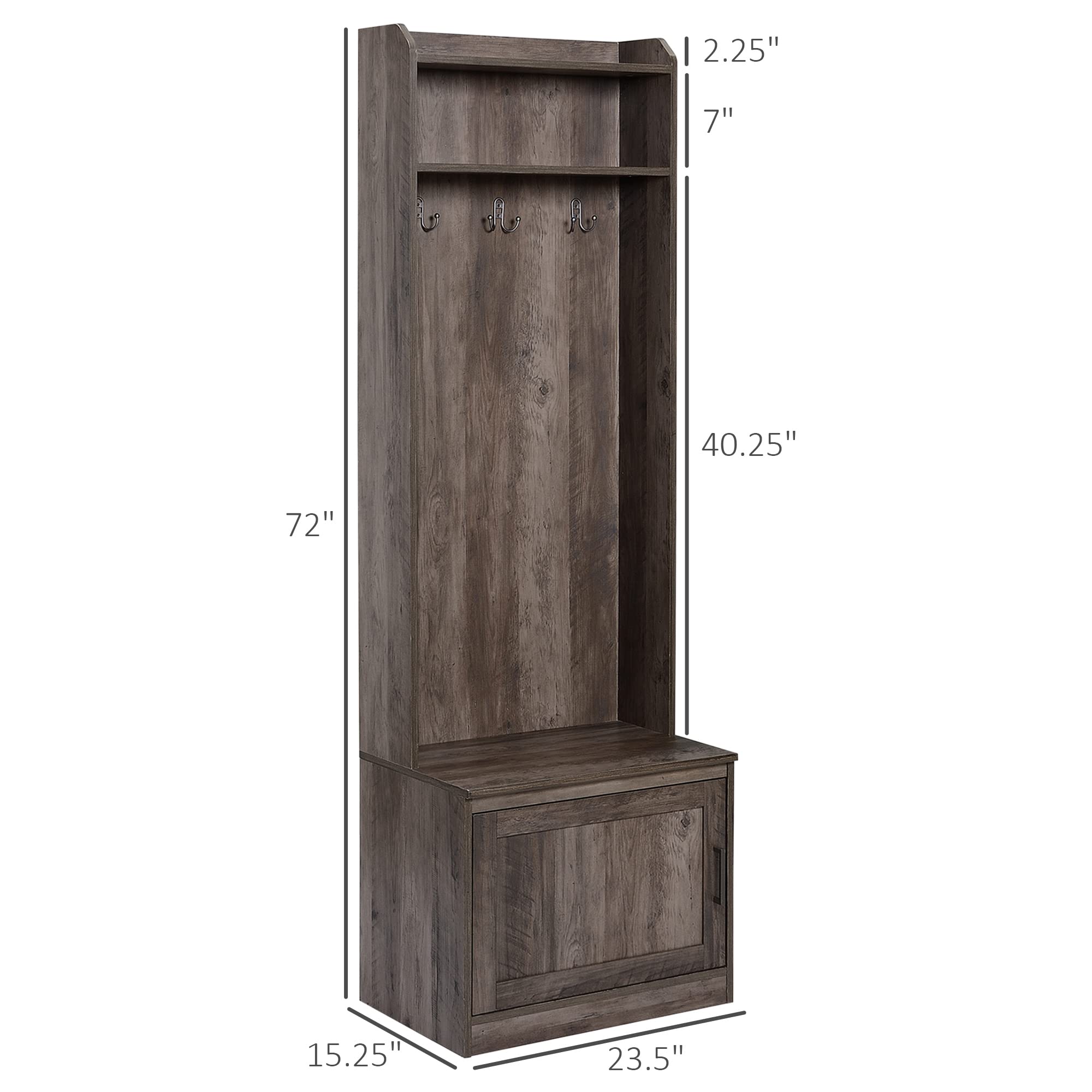 HOMCOM Narrow Hall Tree with Shoe Storage Bench - Rustic Entryway Coat Rack & Storage Shelves for Hallway, Mudroom, Living Room - Brown Wooden Organizer for Coats, Shoes & Home Decor