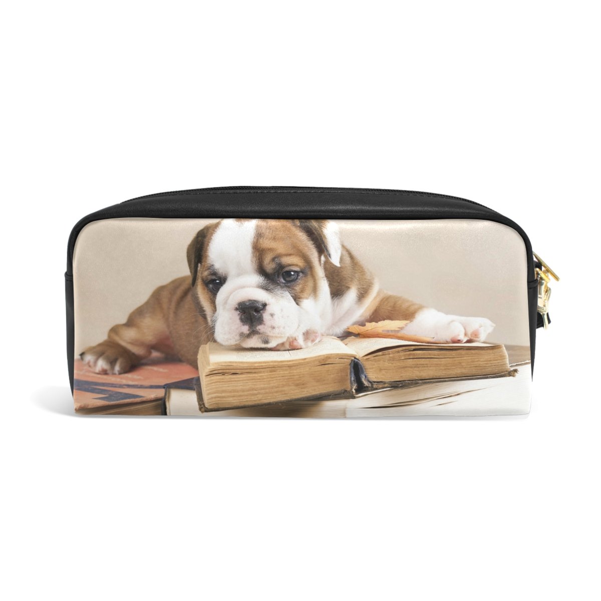ALAZA Funny Bulldog Puppy Dog PU Leather Pen Pencil Case - Cute School Supply Organizer for Books, Makeup & Travel Essentials | Perfect for Students, Office & Cosmetic Storage
