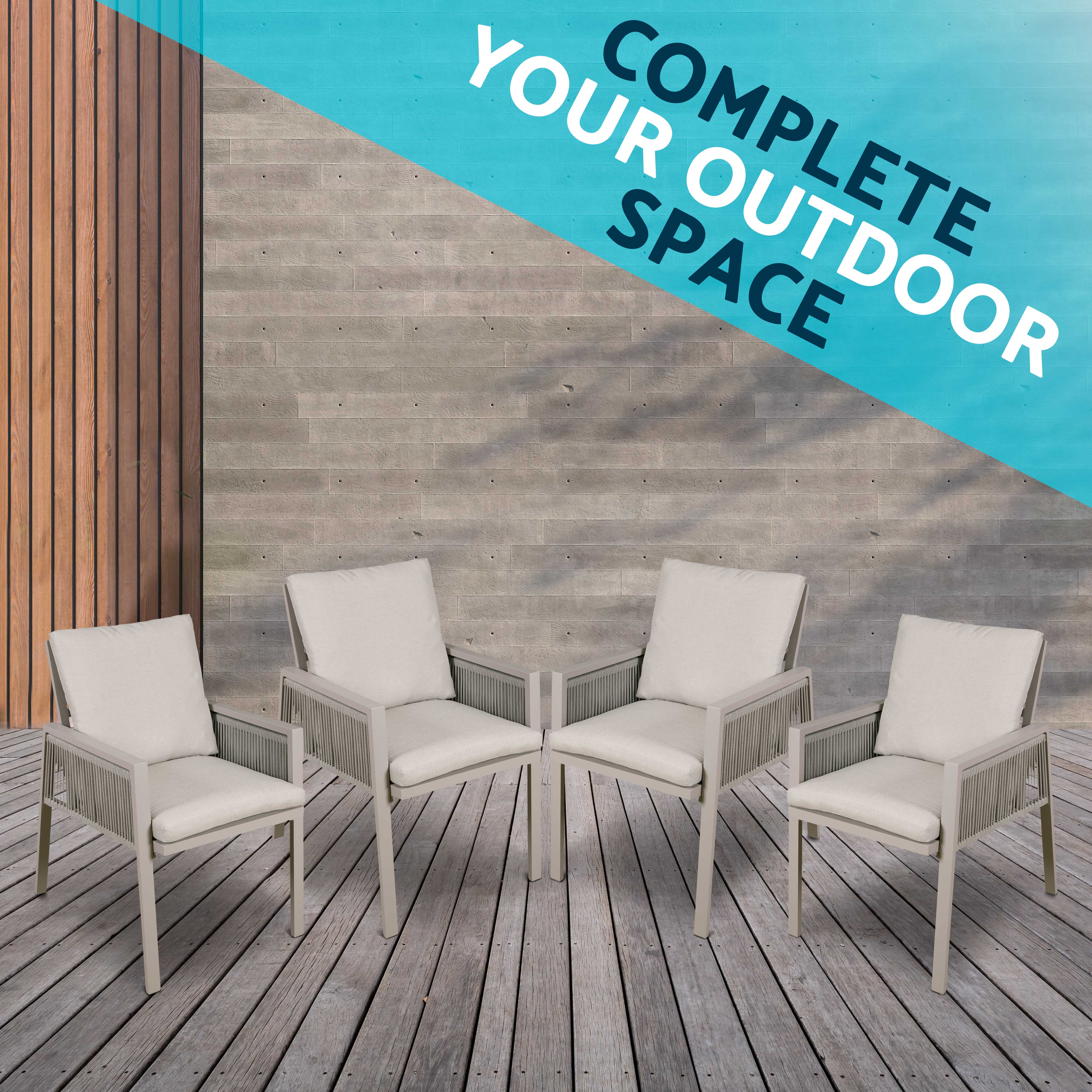 Fusion 4-Piece Aluminum Patio Dining Chairs Set with Armrests - Light Grey DG50 for Outdoor Garden, Backyard, and Poolside Relaxation