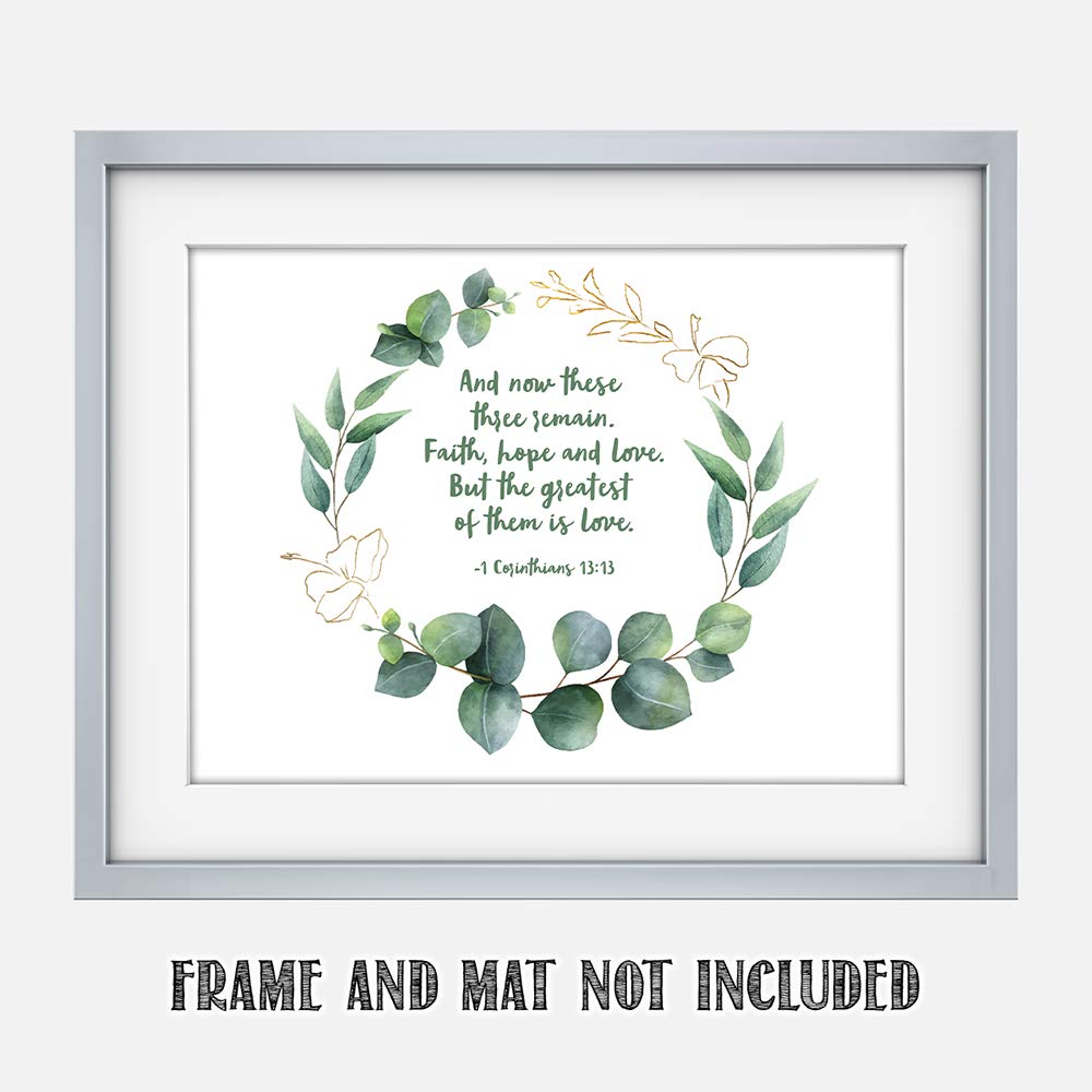 1 Corinthians 13:13 Bible Verse Wall Art - 'Faith, Hope and Love' Unframed 11x14 Print - Inspirational Christian Home Decor & Gift for Family, Friends - Perfect for Bedroom, Living Room, Office
