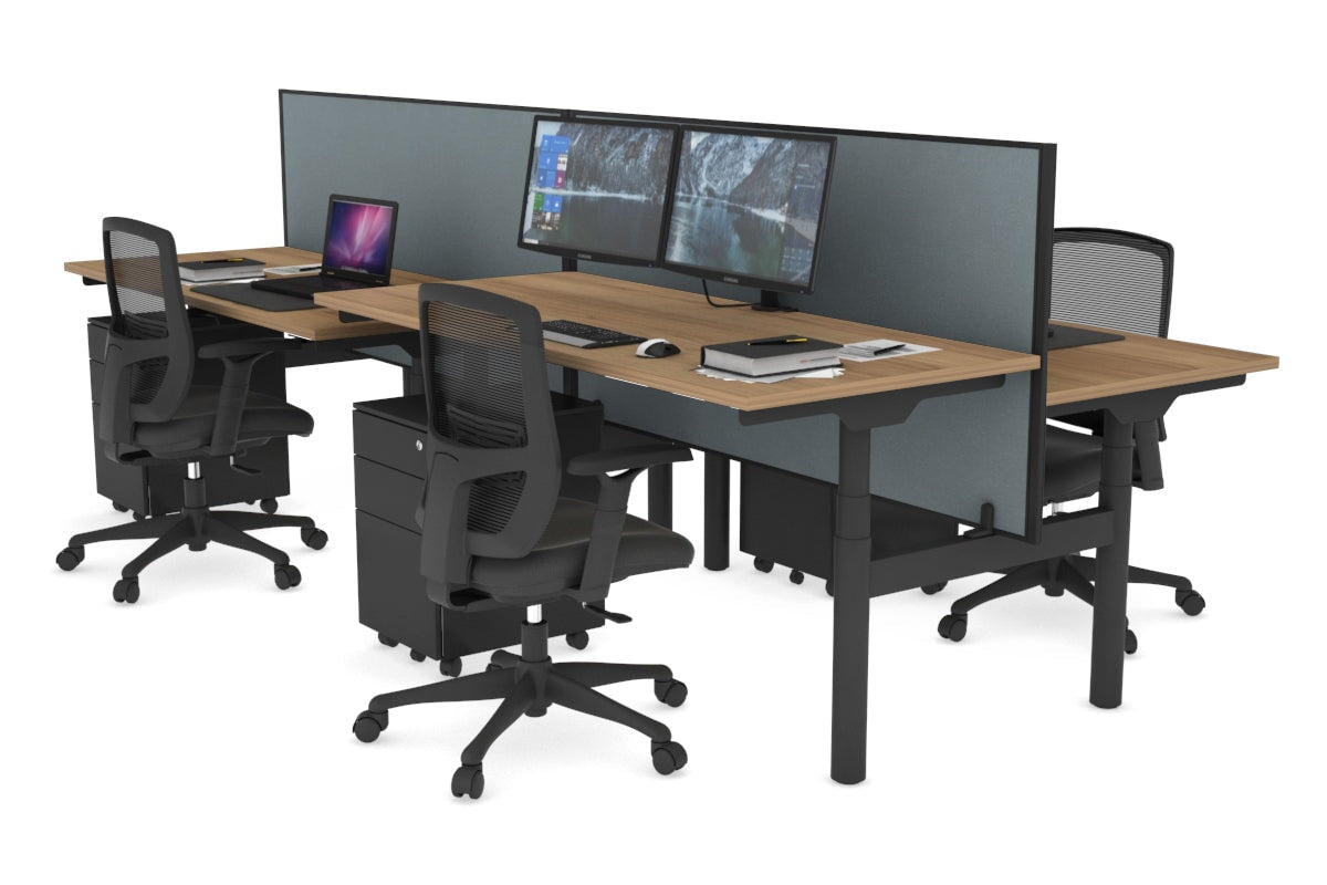 Flexi Premium Height Adjustable 4-Person H Bench Workstation - Black Frame [1600L x 700W] - Ideal for Office, Coworking Space & Home Office Setup