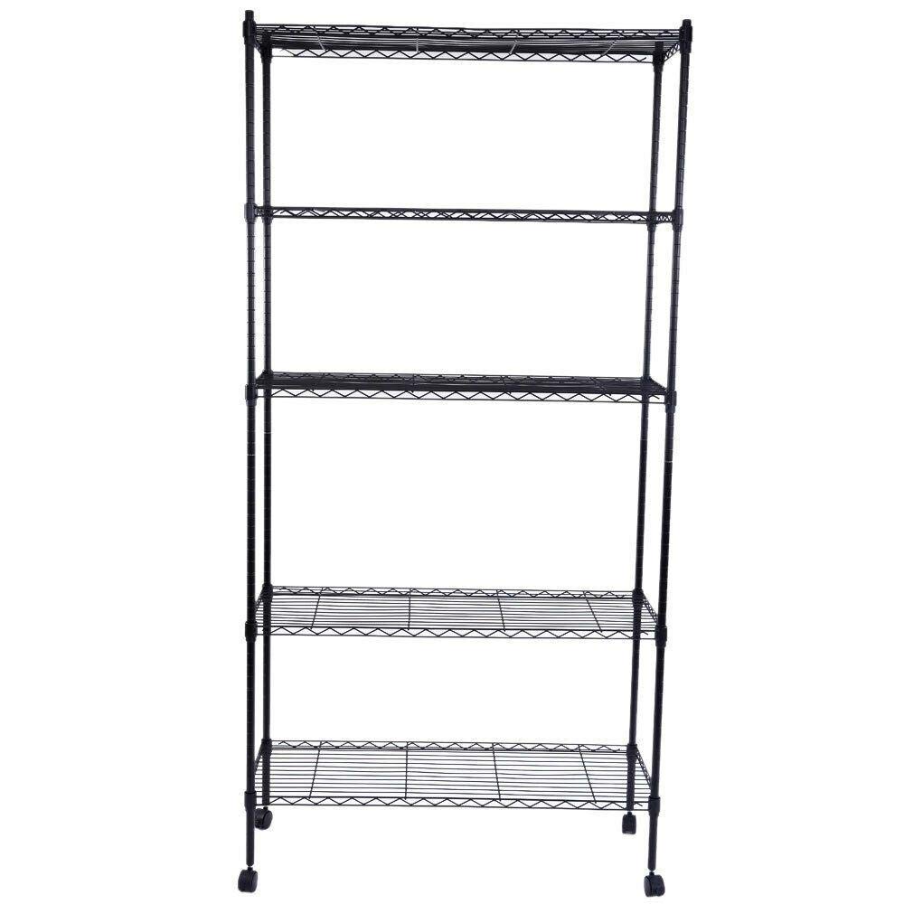 5-Tier Adjustable Metal Wire Shelving Unit - Heavy Duty Kitchen Storage Organizer, Closet Shelf Rack, Bookcase & Plant Stand for Home, Office, Garage Organization (Black) - Perfect for Pantry, Laundry Room, Bathroom & Closet Storage Solutions