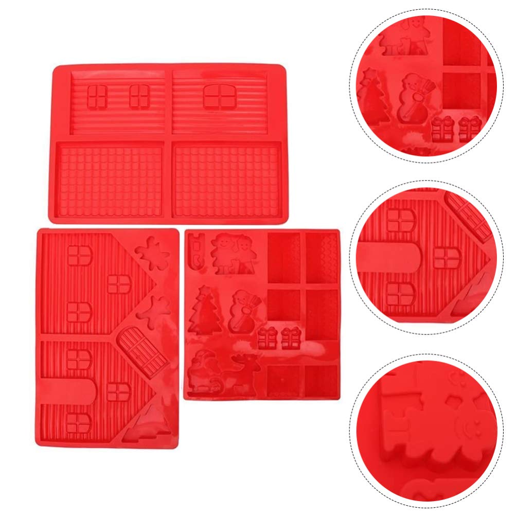 Jojofuny 3-Piece Silicone Christmas Baking Mold Set - 3D House, Tree & Snowman Cookie Cutters for Mousse Cakes, Muffins & Chocolate | Holiday Baking, DIY Desserts & Christmas Party Treats
