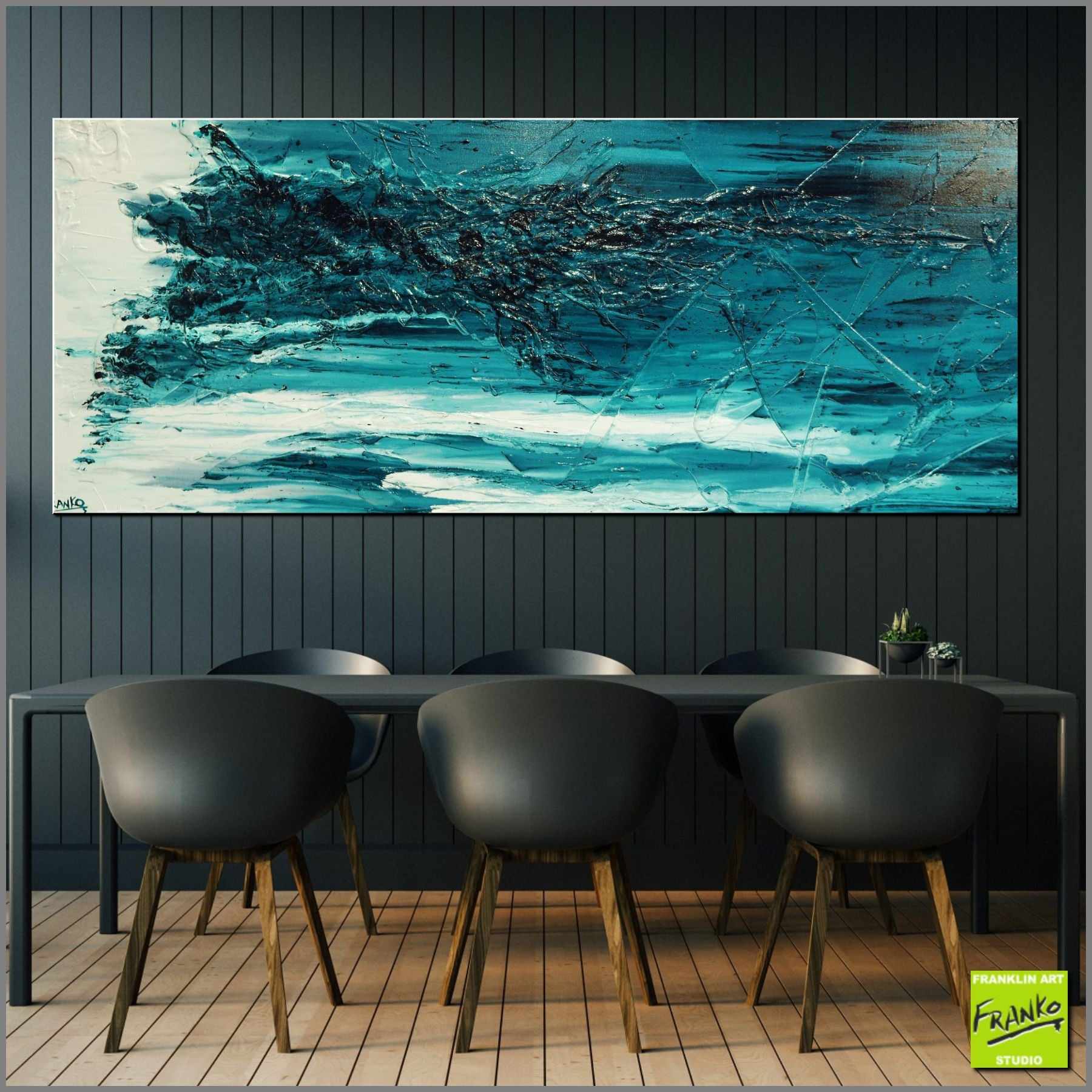 Alpine Fresh 200cm x 80cm Green White Textured Abstract Canvas Wall Art - Modern Home Decor for Living Room, Bedroom & Office
