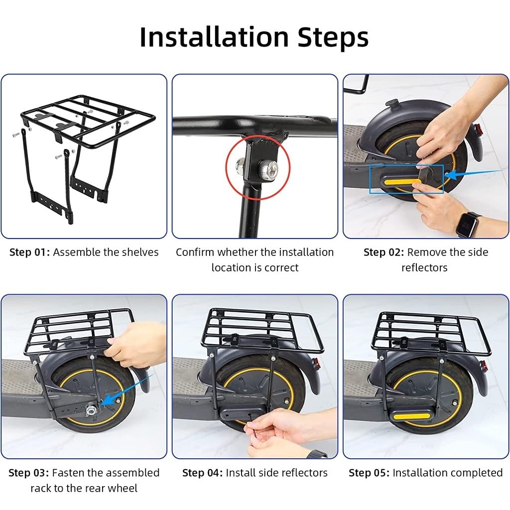 Ninebot Max G30D 2/G30 Max/G30E/G30LP Scooter Luggage Rack - Heavy Duty 8mm Solid Steel Tube Rear Shelf - Easy Installation & Durable Accessory for Commuting, Shopping & Travel
