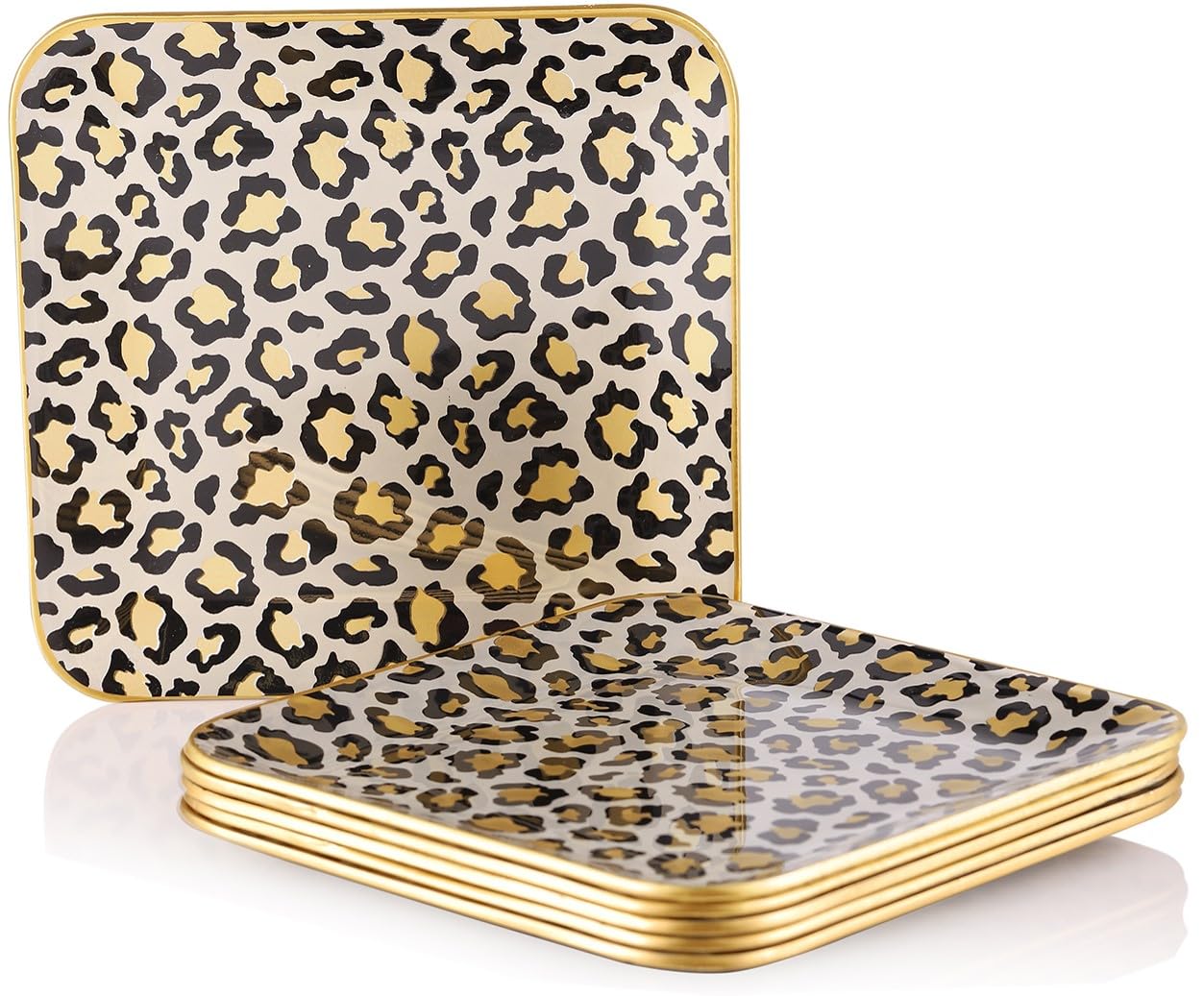7.8 Inch Square Glass Plate Set of 6 - Elegant Salad, Dessert & Appetizer Plates for Home, Party & Restaurant Use - Durable Leopard Print Small Plates Perfect for Snacks, Meals & Entertaining