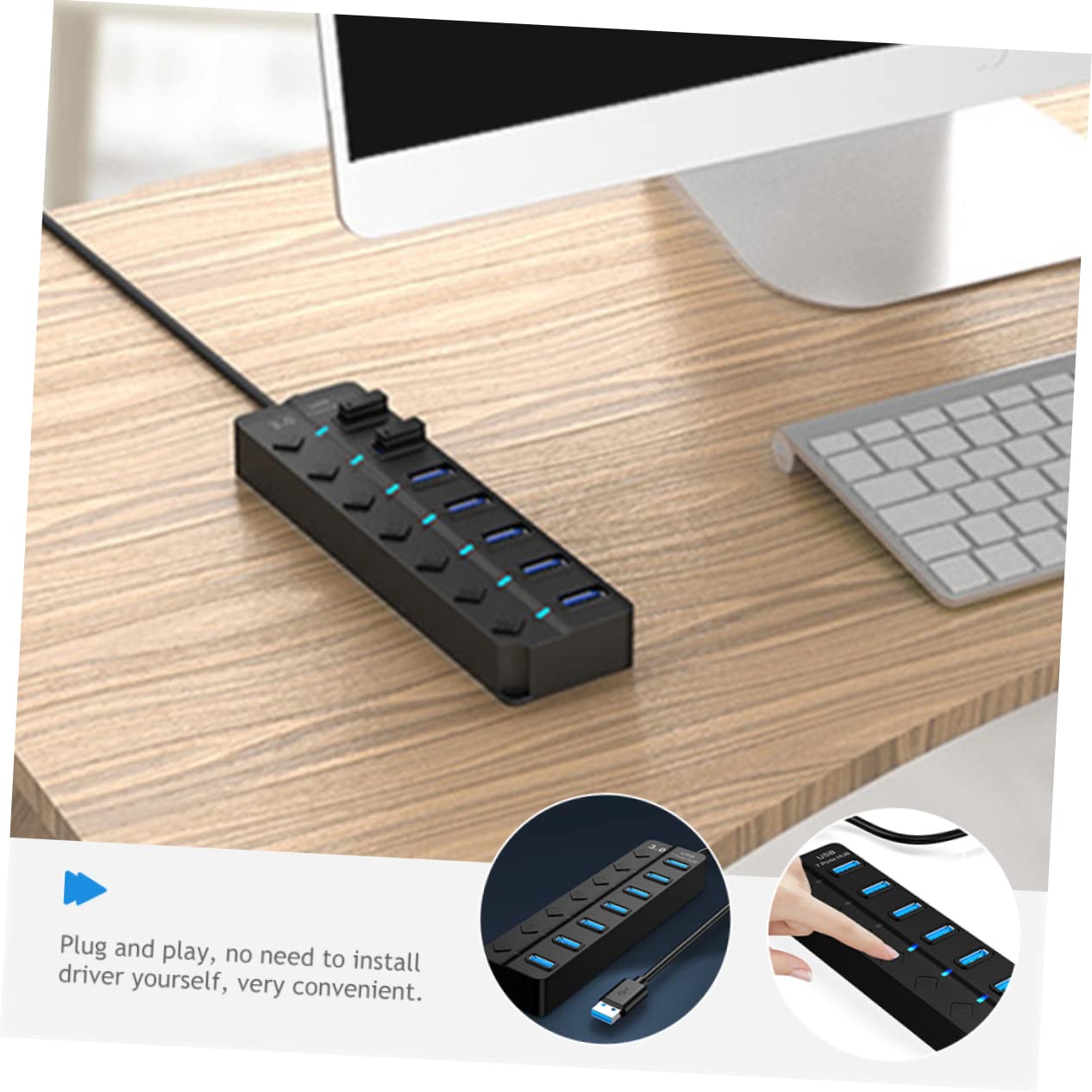 Homoyoyo 4-Port USB Hub with External Power Supply - High-Speed USB 3.0 Expander for Laptop, PC, MacBook - Extra USB Ports for Charging, Data Transfer, Keyboard, Mouse & More - Perfect for Home Office, Gaming & Workspace Setup