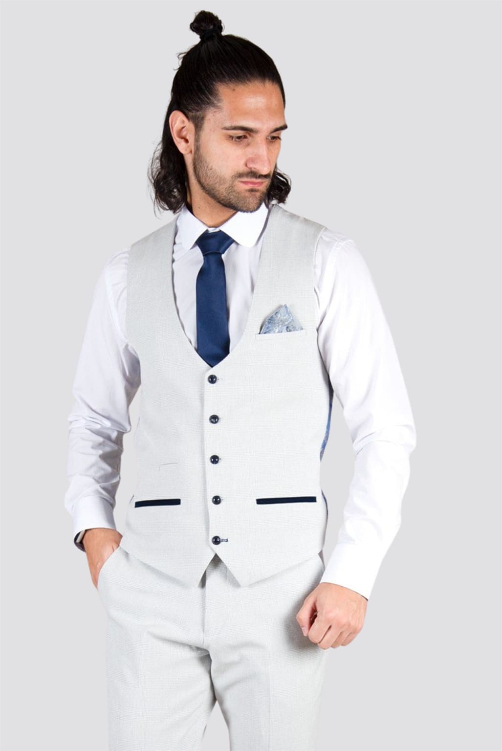 Marc Darcy Bromley Grey Stone Single Breasted Check Waistcoat for Men - Formal & Business Attire - Perfect for Weddings, Office Wear & Special Occasions