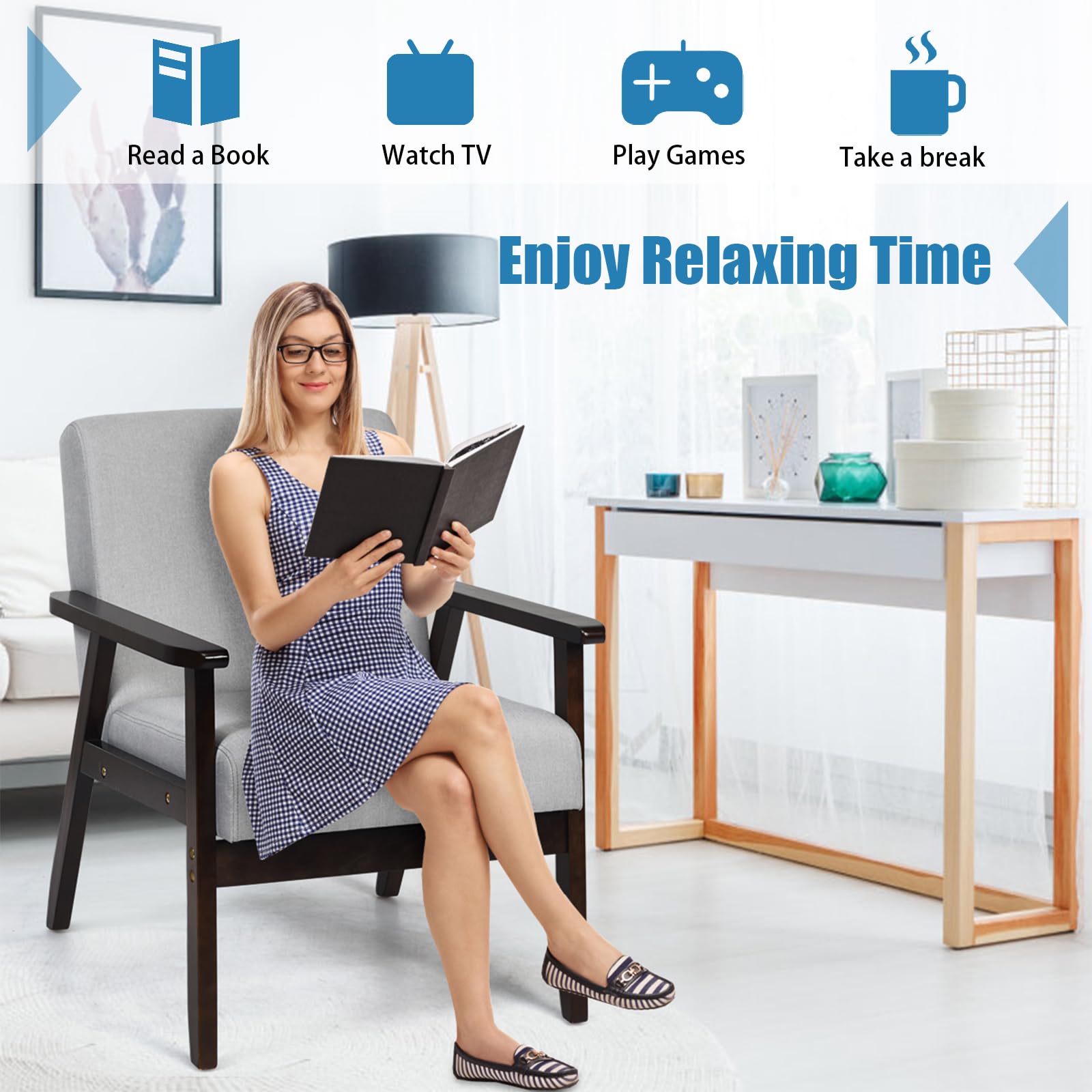 HOMASIS Modern Wooden Armchair with Padded Seat - Convertible Lounge Chair & Single Bed for Bedroom, Living Room, Office - 330 lbs Weight Capacity (Light Gray) | Perfect for Small Spaces, Reading Nook & Guest Accommodation