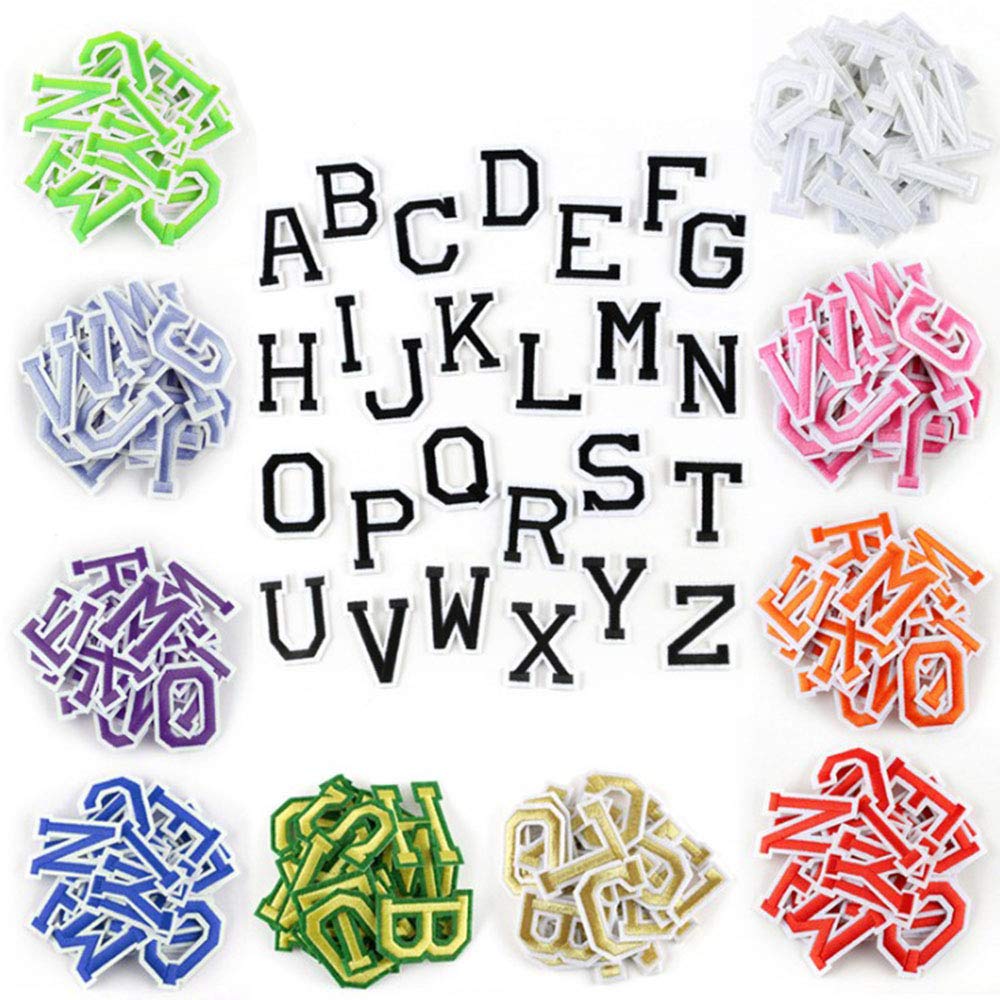 DOngRWF A-Z 4 Pieces Iron On Letters Patches - Embroidered Sew On Adhesive Decorative Repair Patches for Shoes, Hats, Bags & Clothing (Blue, A-4 Pieces) - Perfect for DIY Customization, Costume Design & Fashion Upcycling Projects