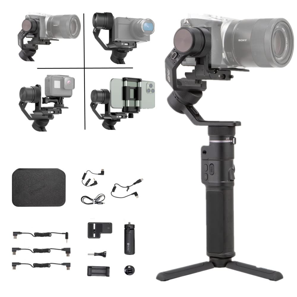 FeiyuTech G6 Max 3-Axis Camera Gimbal Stabilizer for Mirrorless, Action & Smartphones - Compatible with Sony ZV1, a6300/a6500, Canon 200D, M50, iPhone 12 Pro Max, GoPro Hero 8/9 - Perfect for Vlogging, Travel & Live Streaming (Max Load 2.4lb)