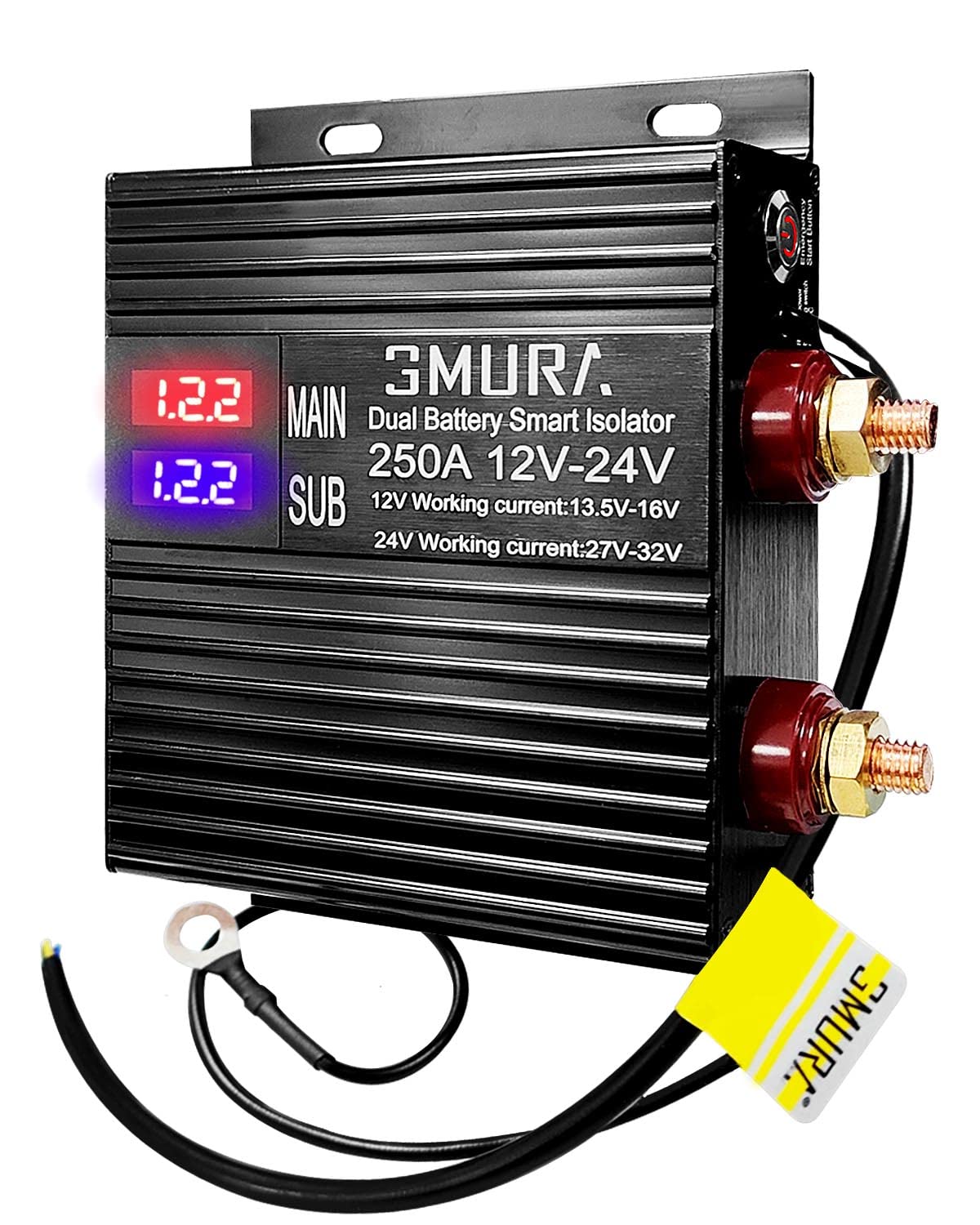 250Amp Dual Battery Isolator Kit - Universal 12V/24V VSR Voltage Sensitive Relay for Marine, Car, Truck, RV & ATV - Heavy Duty Smart Battery Charging System for Off-Grid Power & Emergency Backup