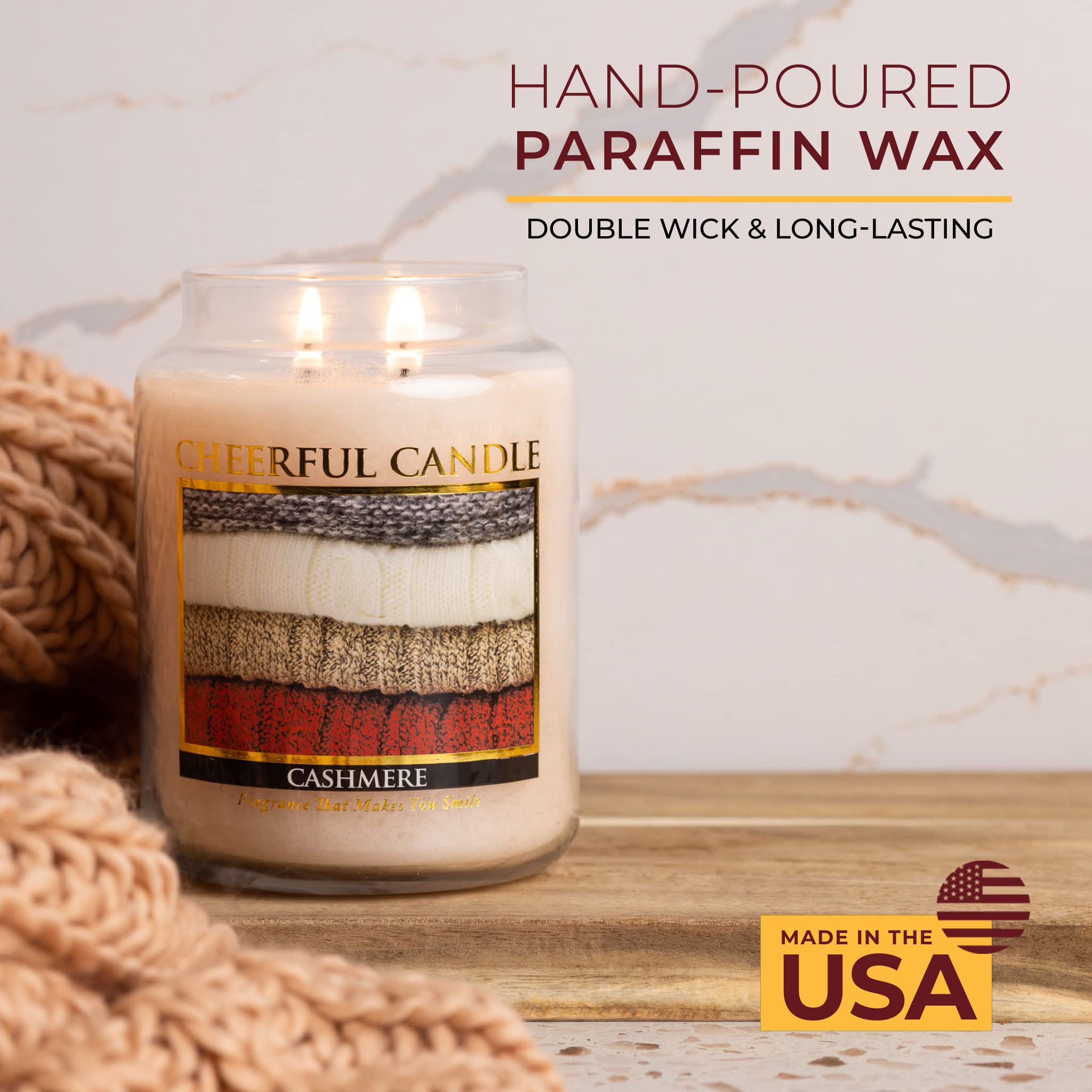24oz Scented Cashmere Candle Jar - 135 Hours Burn Time, Luxury Home Fragrance Gift for Women - Perfect for Relaxation, Spa Days & Romantic Ambience