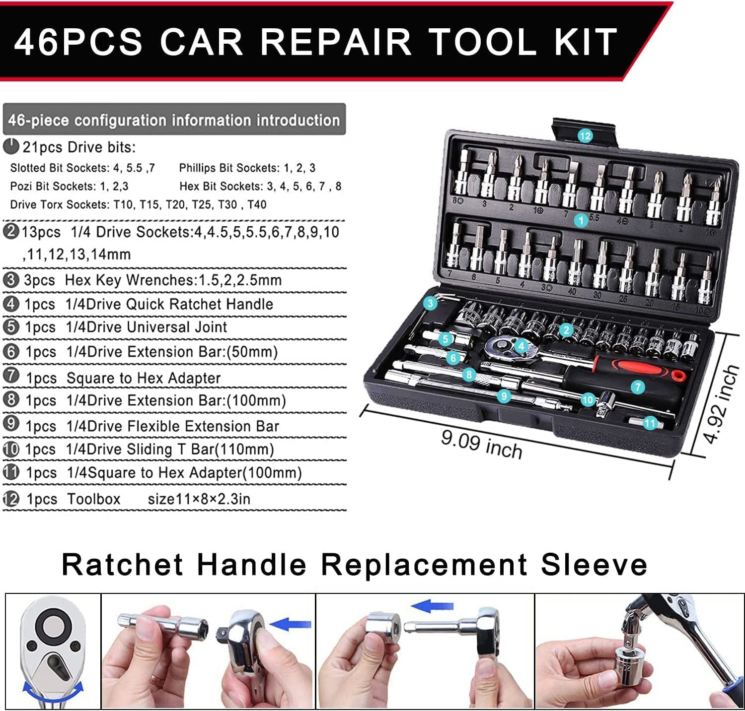 DIPDEY 46-in-1 Multi-Purpose Tool Kit with Screwdriver & Socket Set - Precision Hand Tools, Wrench Set & Combination Case - Perfect for Car Repairs, Home DIY & Professional Use