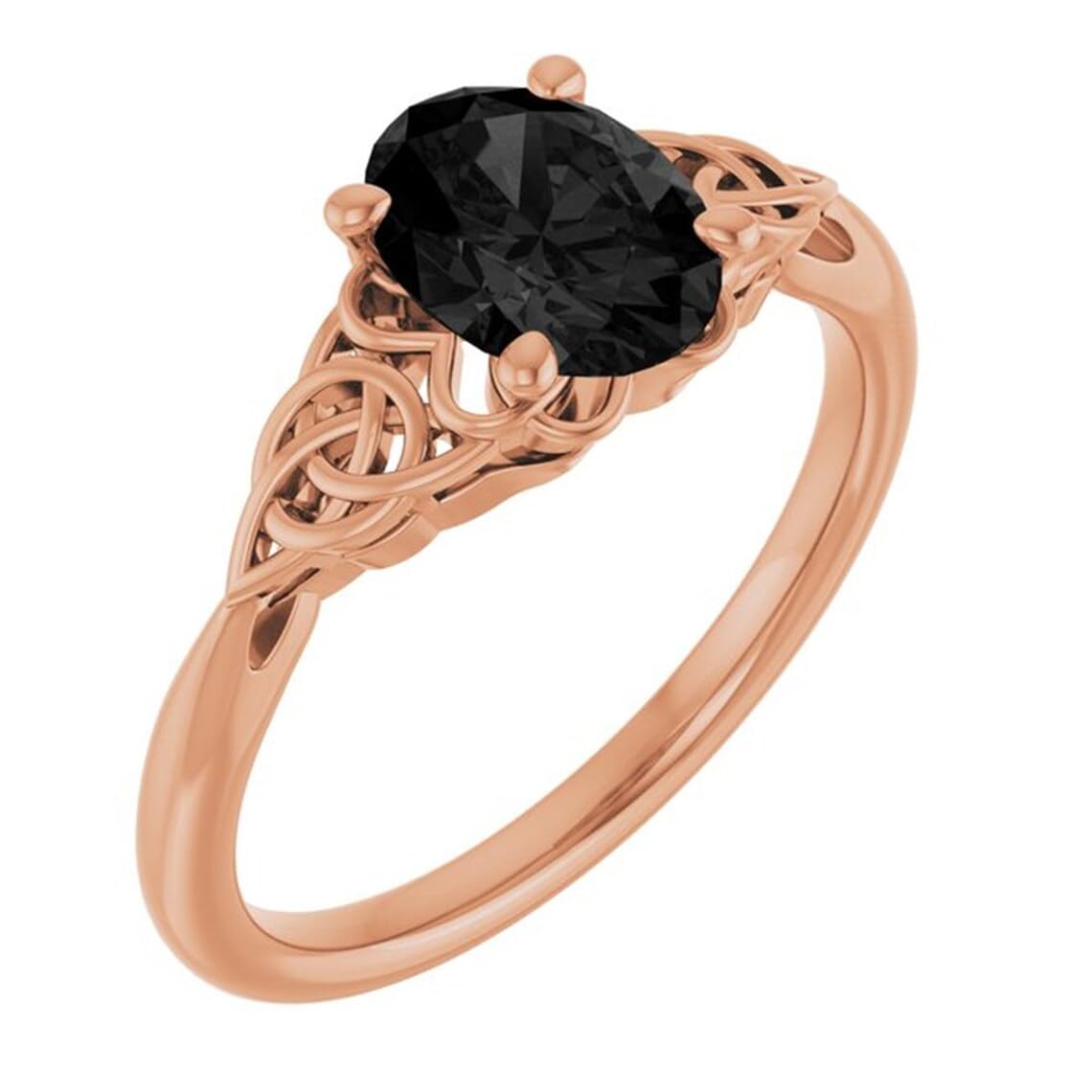 1.5 CT Oval Black Diamond Engagement Ring 10K White Gold - Trinity Irish Celtic Knot Wedding Band for Women - Elegant Black Onyx Swirl Ring Size 7.5 - Perfect for Anniversary, Proposal & Special Occasions