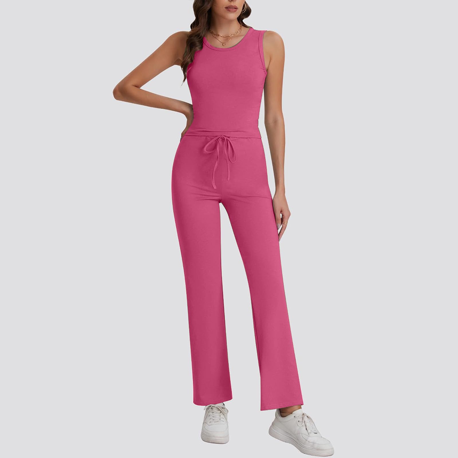 Women's 2-Piece Lounge Set - Sleeveless Crewneck Tank Top & Drawstring Sweatpants Comfy Lightweight Sweatsuit | Perfect for Yoga, Lounging & Travel