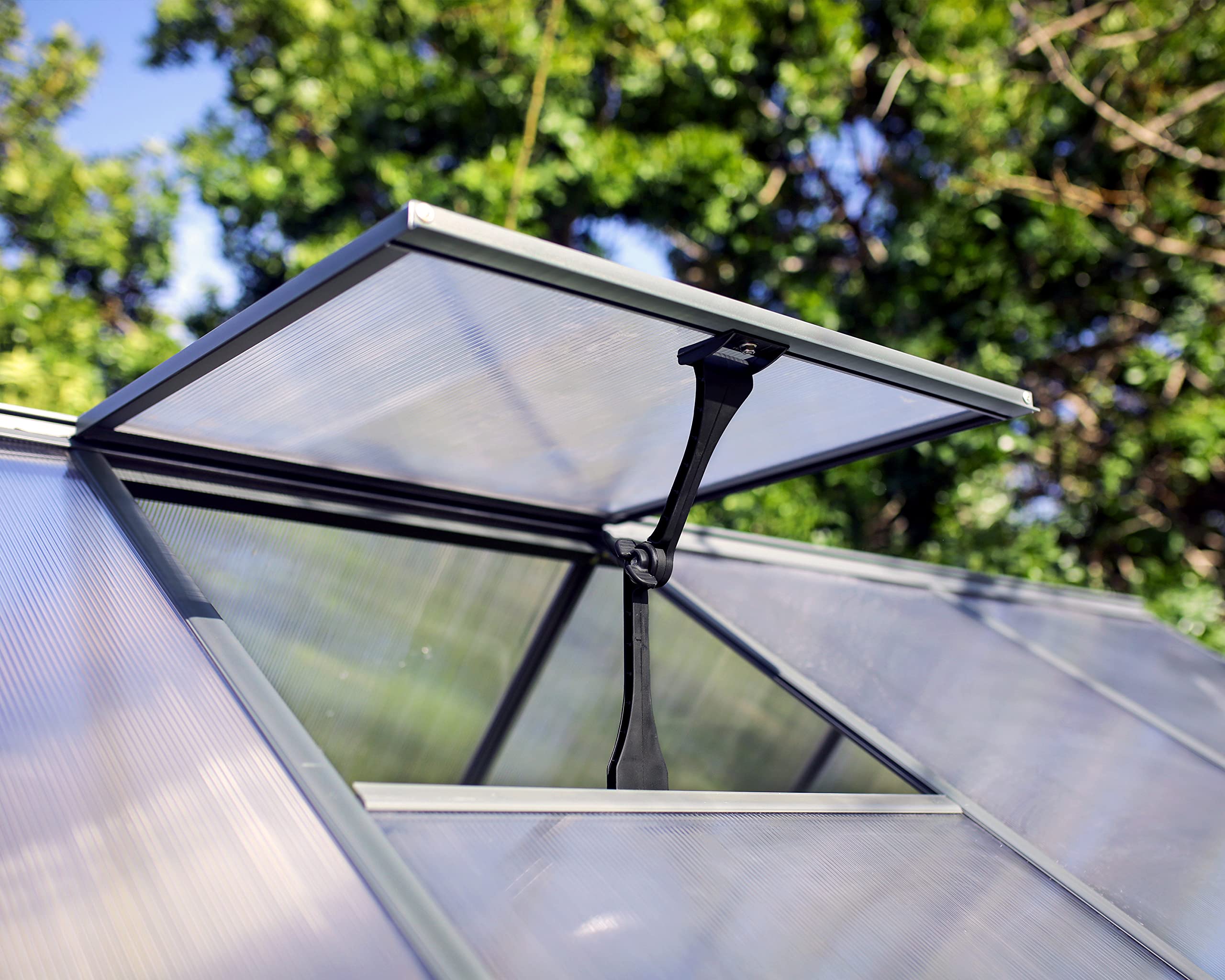 Canopia 6x4 Greenhouse Kit - Walk-In Hobby Greenhouse with Twin-Wall UV Polycarbonate Panels, Heavy Duty Aluminum Frame & Galvanized Steel Base - Lockable Door, Adjustable Roof Vent & Rain Gutters - Perfect for Gardening, Plant Growing & Backyard Use (Gray, Canopia Mythos Series)