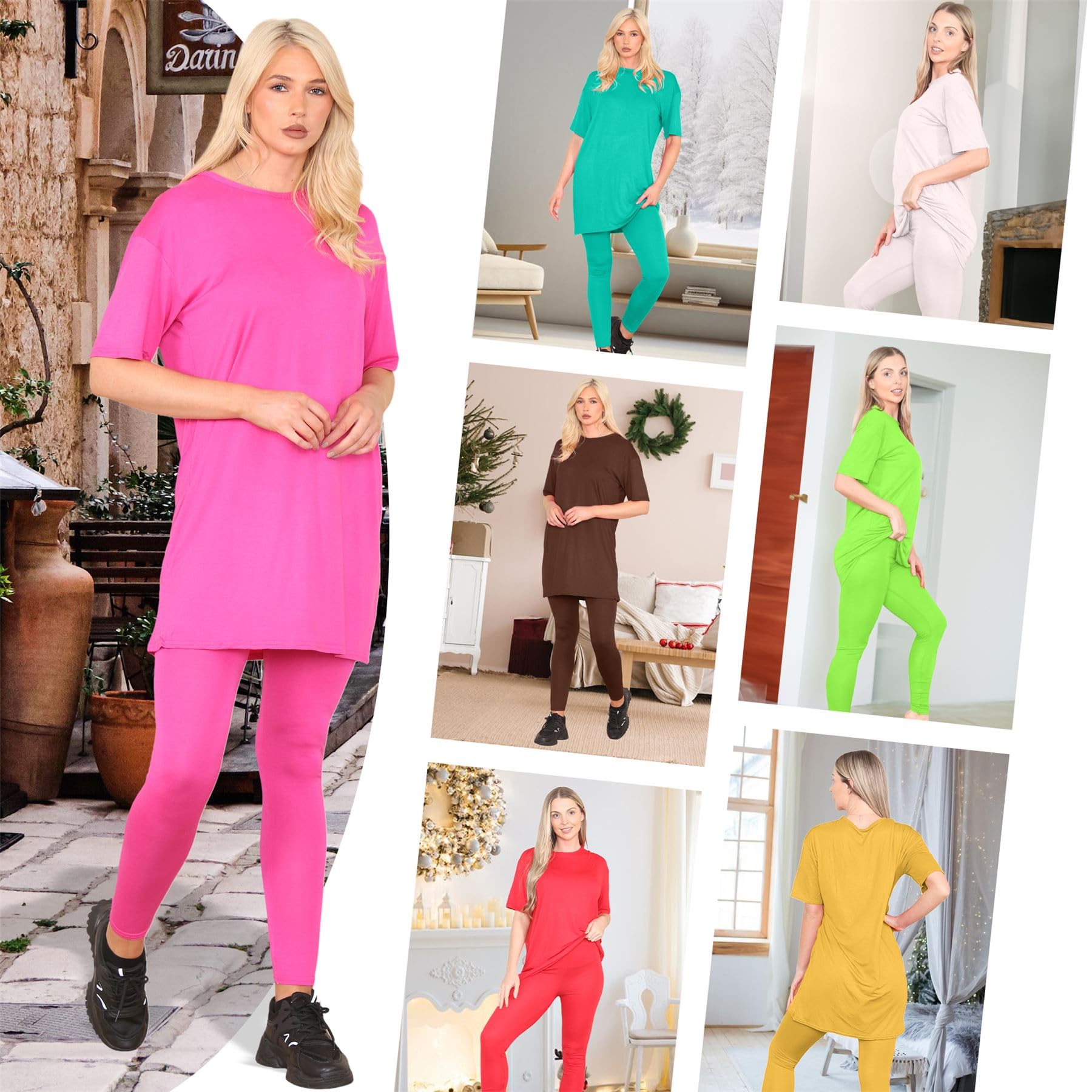 Janisramone® Women's Co-Ord Sets - Oversized Baggy Longline T-Shirt Top with Leggings | Summer Tracksuit, Gym Outfit & Lounge Wear Set for Women | Perfect for Workouts, Yoga, and Casual Wear