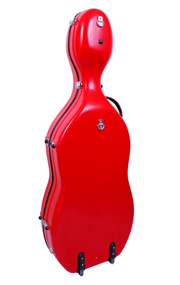 Premium Tonareli Fiberglass Cello Case with Wheels - Durable Red Hard Shell for 4/4 Cello - Perfect for Travel, School & Professional Musicians