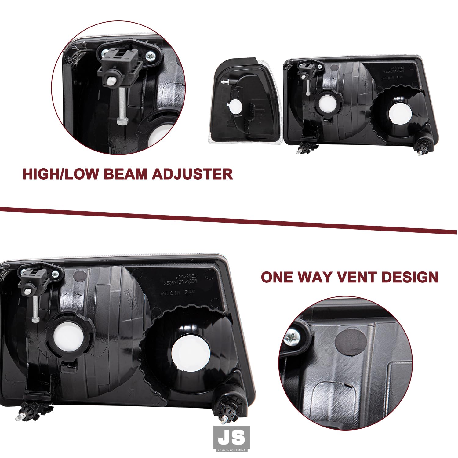 JSBOYAT Headlight Assembly Replacement with Bulbs & Corner Light - 4pcs Set for 2001-2011 Ford Ranger (Driver & Passenger Side) - Chrome Housing & Amber Reflector - Perfect for Night Driving, Off-Roading & Vehicle Restoration