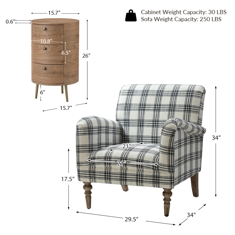 Sadie Upholstered Armchair with Side Table - 2 Piece Living Room Furniture Set for Small Spaces, Apartments & Cozy Reading Nooks