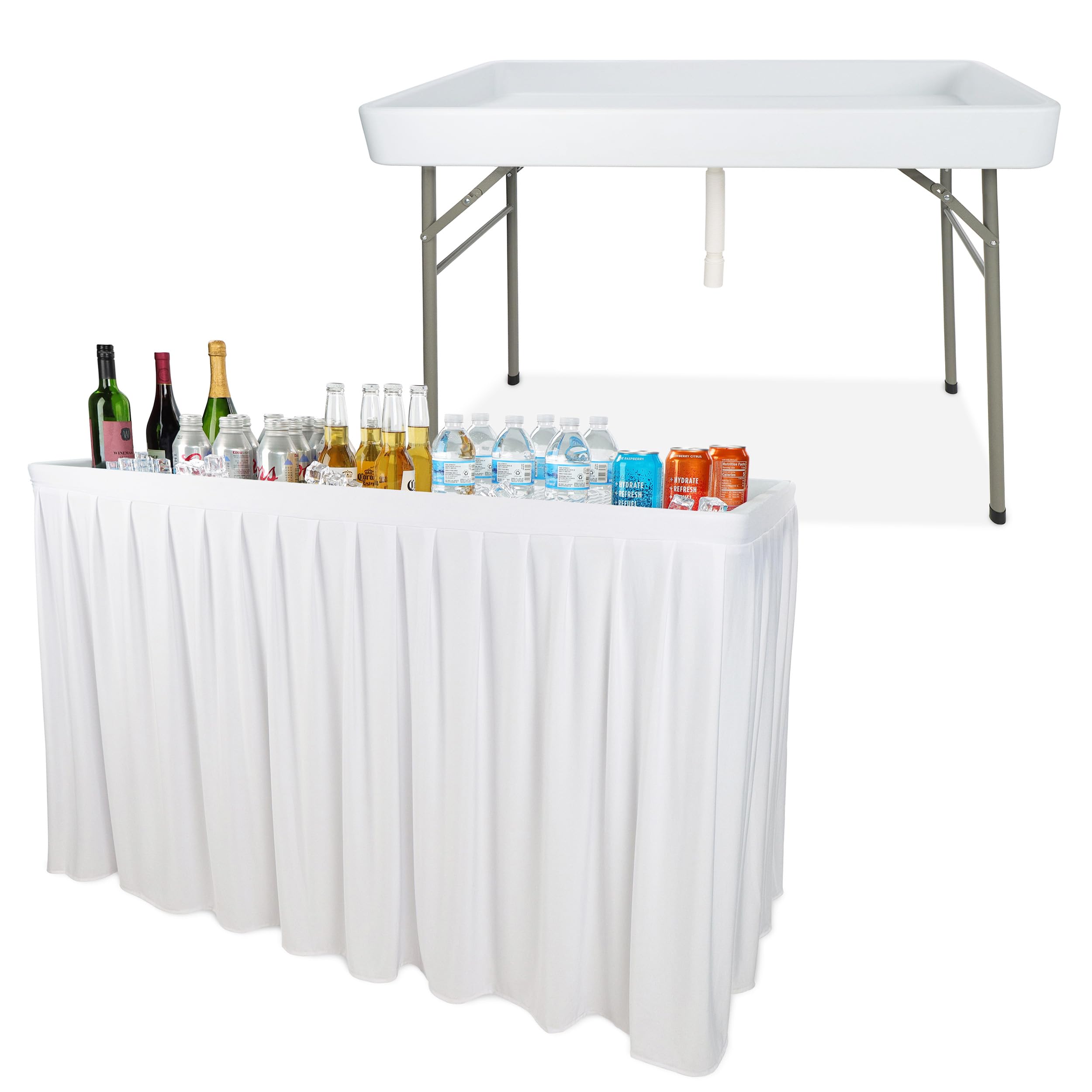 7Penn 4ft Outdoor Bar Cooler Table with Skirt - Foldable Patio Ice Trough for Deck, Porch, Backyard - Portable Beverage Table with Drain - Perfect for Parties, BBQs, Tailgating & Outdoor Entertaining