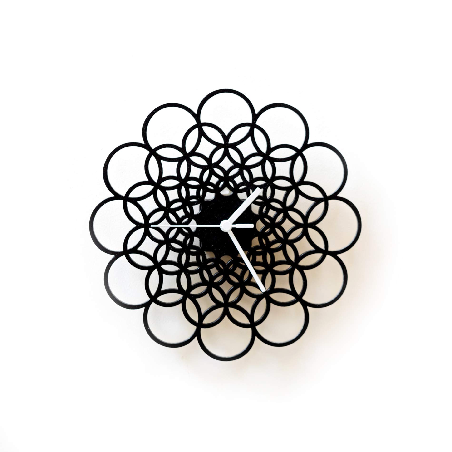 23.5 Inch Extra Large Black Modern Wall Clock - Unique Wooden Wall Decor, Handmade Rings Design - Perfect for Living Room, Bedroom & Office Decor