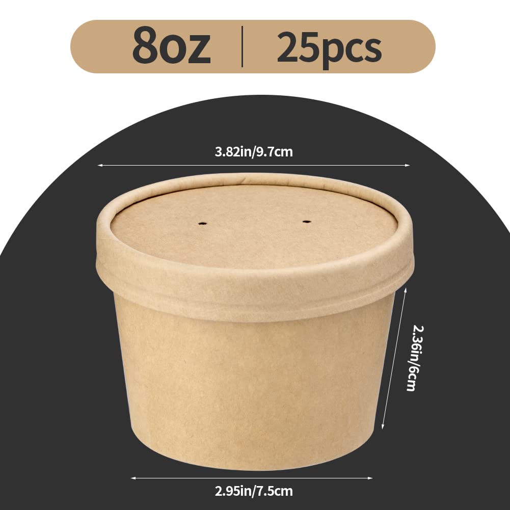 8 oz 25 Pack Disposable Paper Soup Containers with Lids - Eco-Friendly Food Storage Cups for Soup, Ice Cream, Takeout & Restaurants | Perfect for Catering, Food Trucks, Picnics and Office Lunches