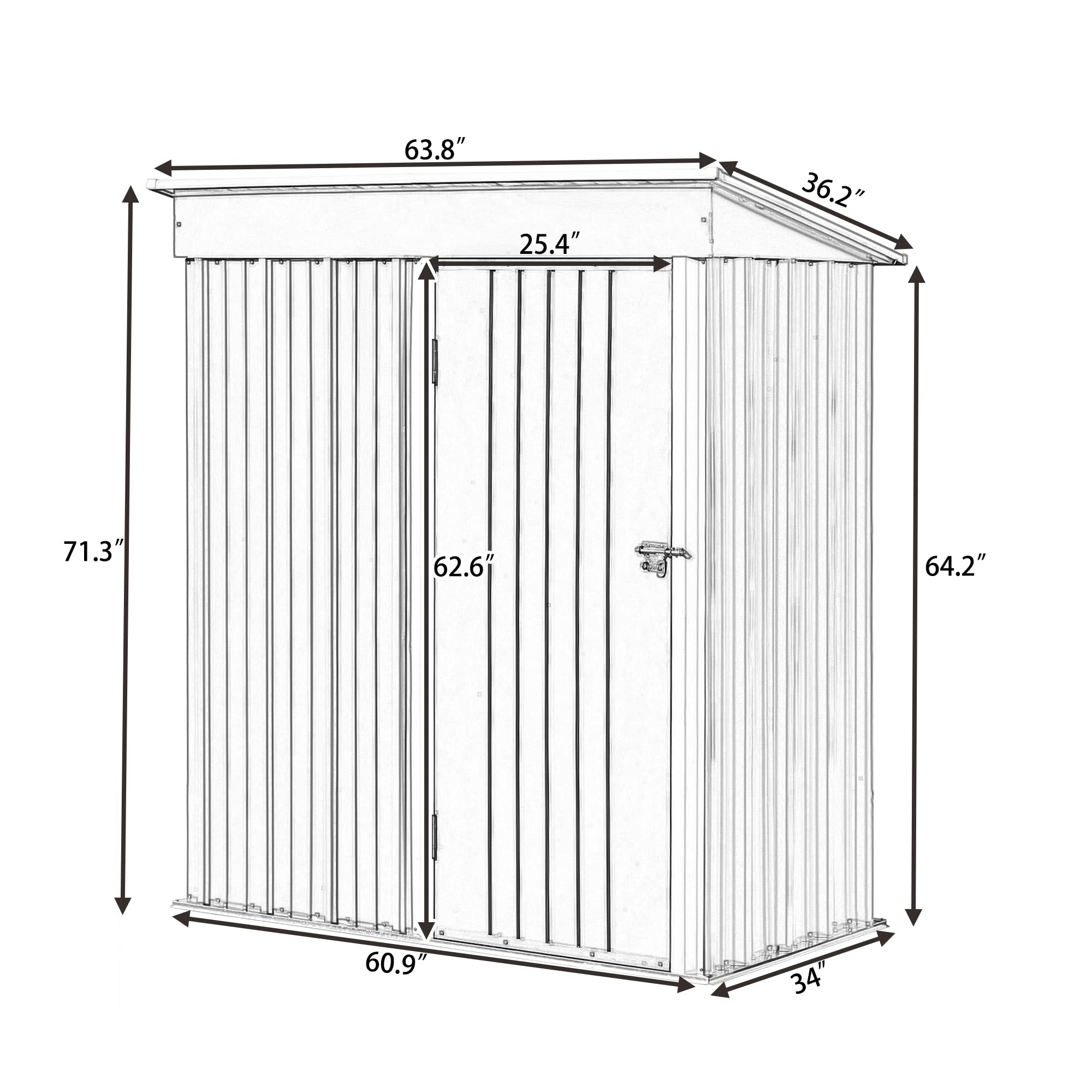 5x3 FT Galvanized Metal Outdoor Storage Shed - Lockable Lean-to Tool Cabinet for Patio, Backyard, Lawn & Garden | Weatherproof Gray Shed for Yard Equipment, Gardening Tools & Outdoor Storage