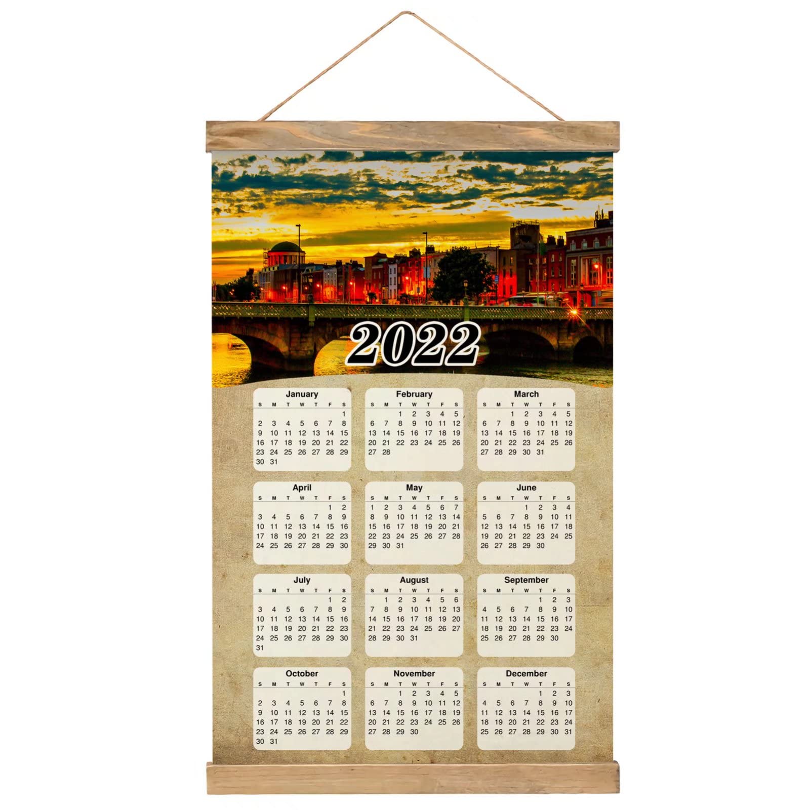 2024 Ireland Dublin Scenic Print Wall Calendar - 12 Months Decorative Painting Hanging Poster with Wood Frame, 20.4