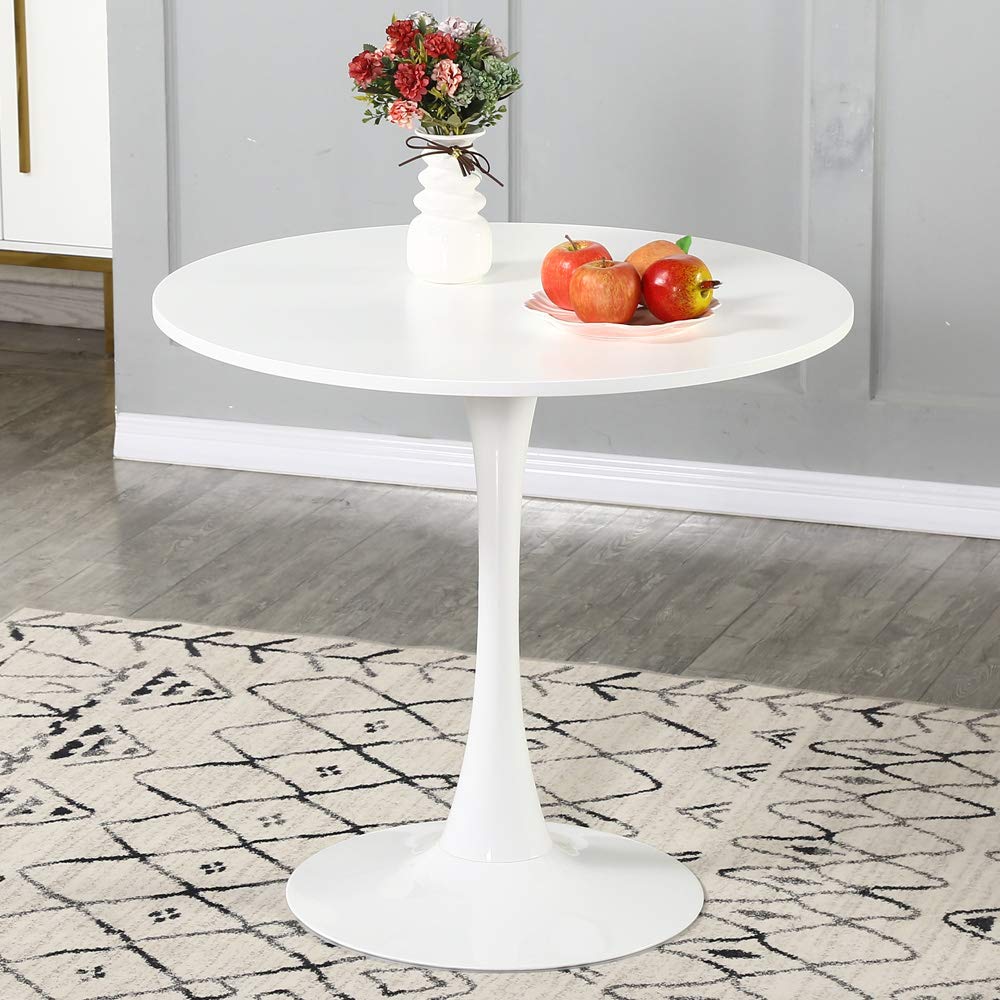 Modern Round White Pedestal Dining Table - 31.5