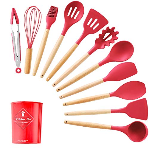 11/12/13Pcs Beige Silicone Kitchen Utensil Set - Nonstick Cooking Tools with Spoon, Spatula & Baking Accessories for Everyday Kitchen Use